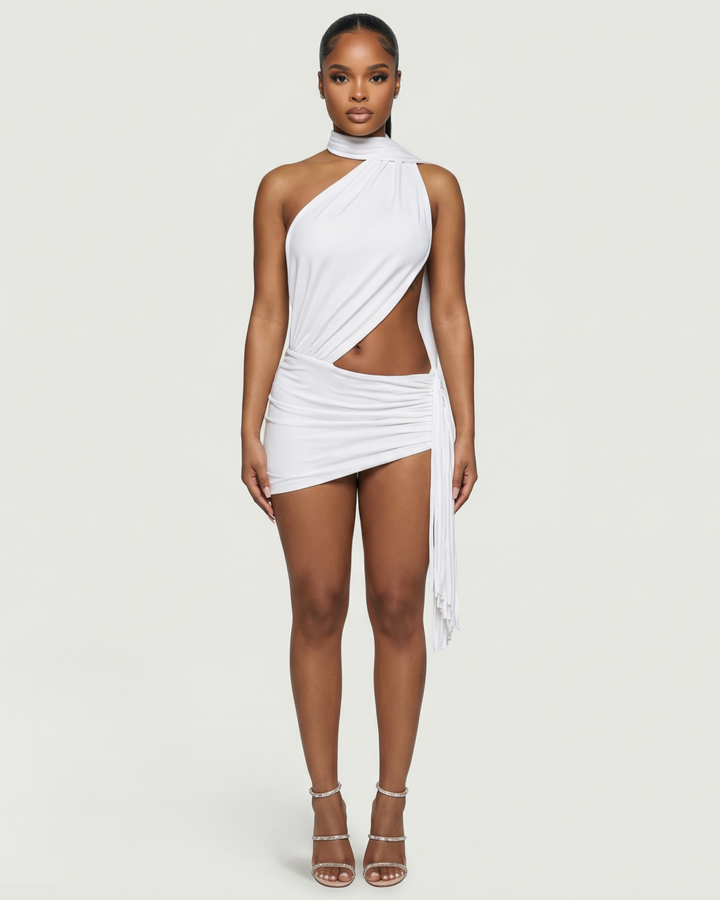 ZOLYN Halter Cut-Out Draped Mini Dress