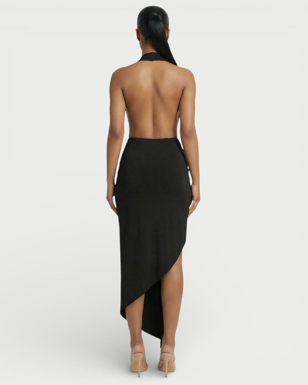 ORLAYA Deep Plunge Halter High-Slit Maxi Dress