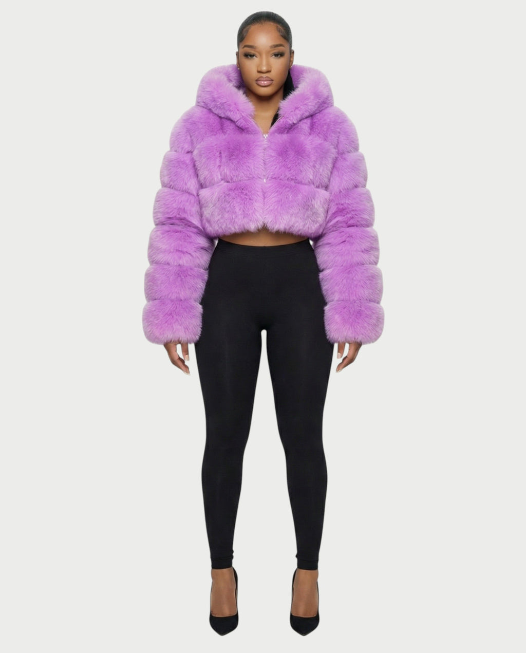 LIOREN Cropped Hooded Faux-Fur Puffer Jacket
