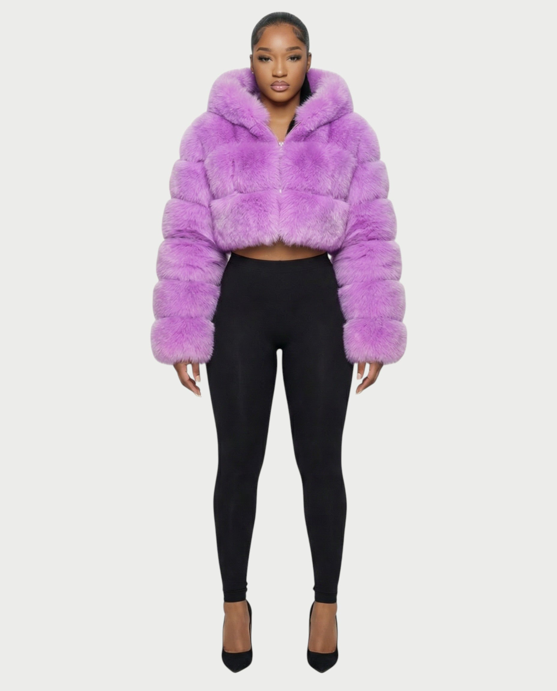 LIOREN Cropped Hooded Faux-Fur Puffer Jacket