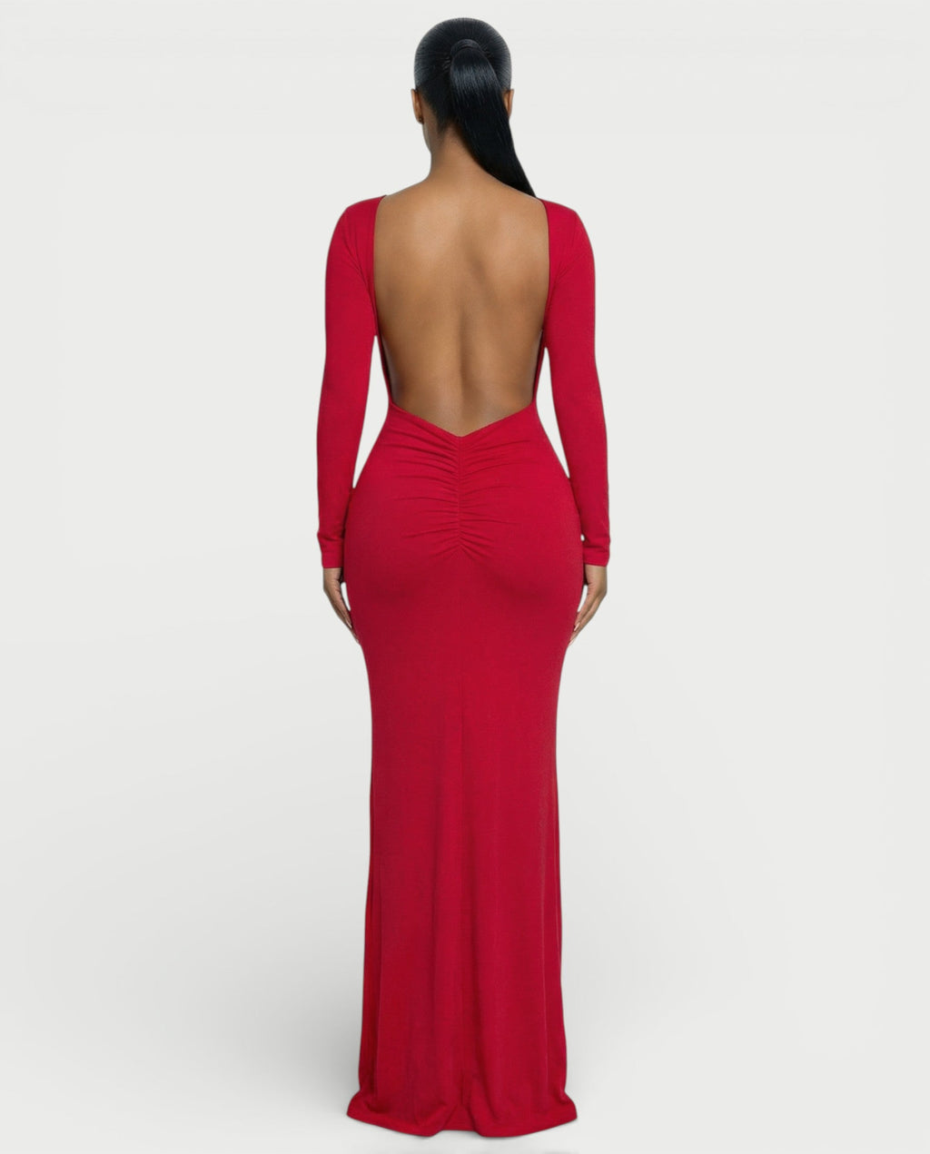RENNA Draped Front Knot Backless Maxi Dress