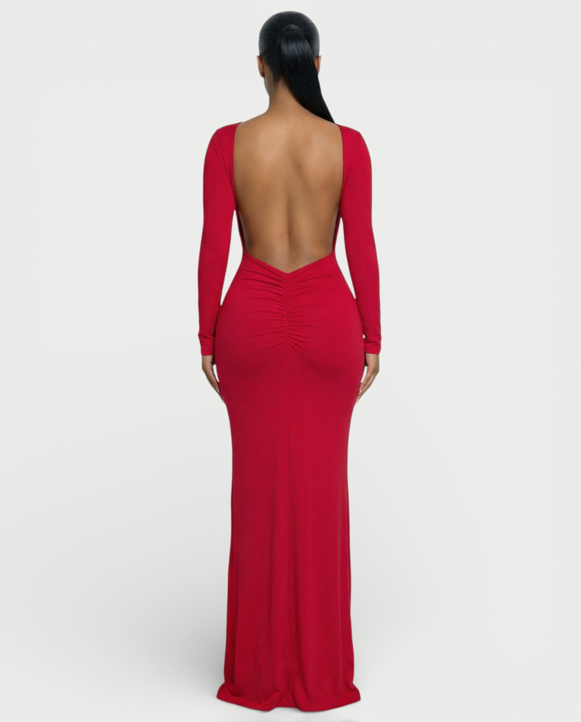 RENNA Draped Front Knot Backless Maxi Dress