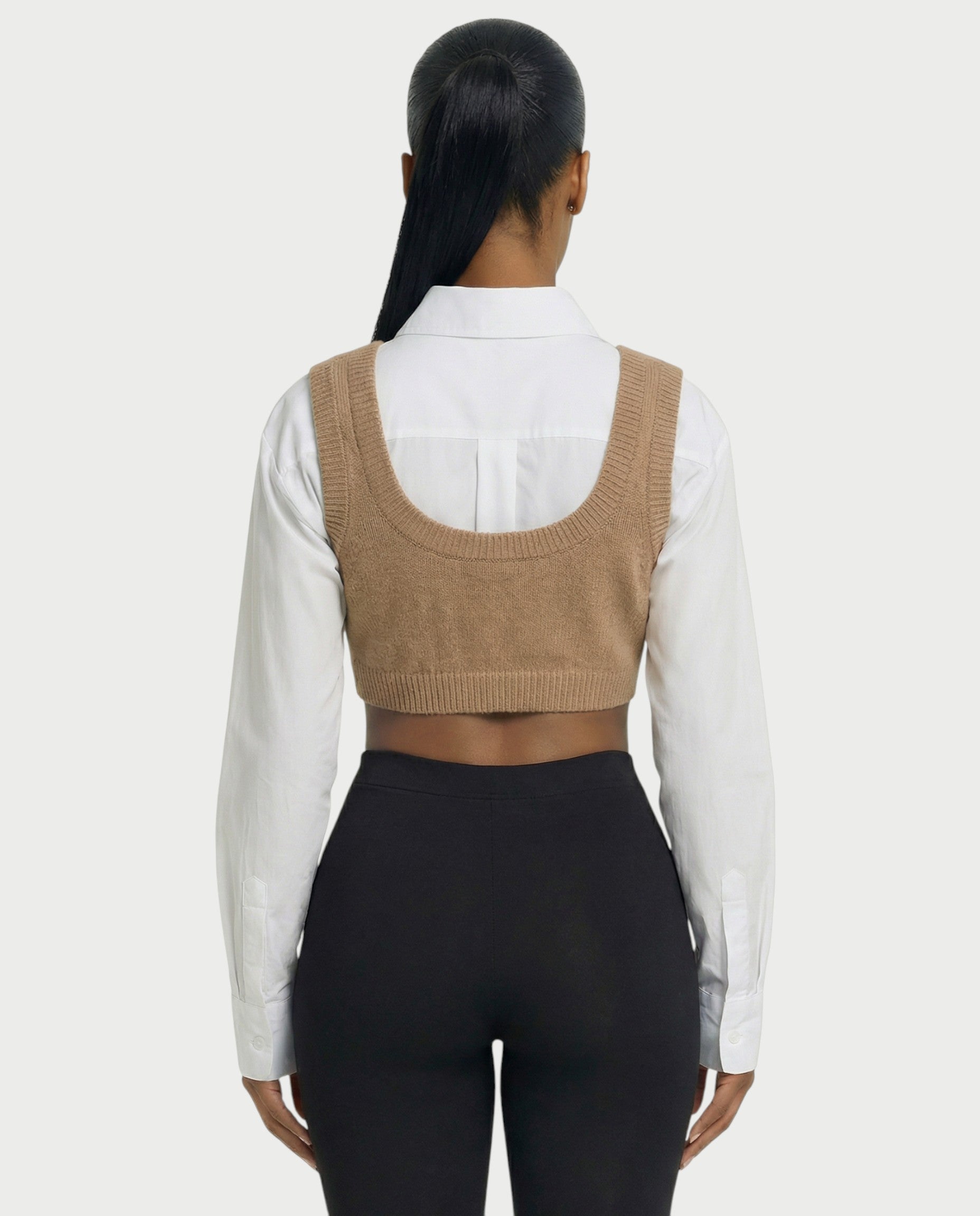 SARIEL Striped Long Sleeve Shirt & Knit Crop Top Set