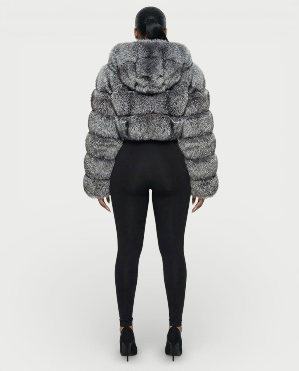 LIOREN Cropped Hooded Faux-Fur Puffer Jacket