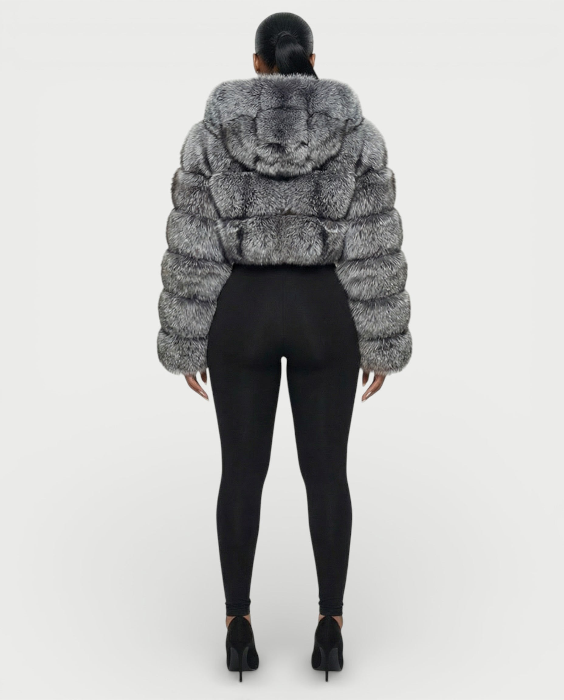 LIOREN Cropped Hooded Faux-Fur Puffer Jacket