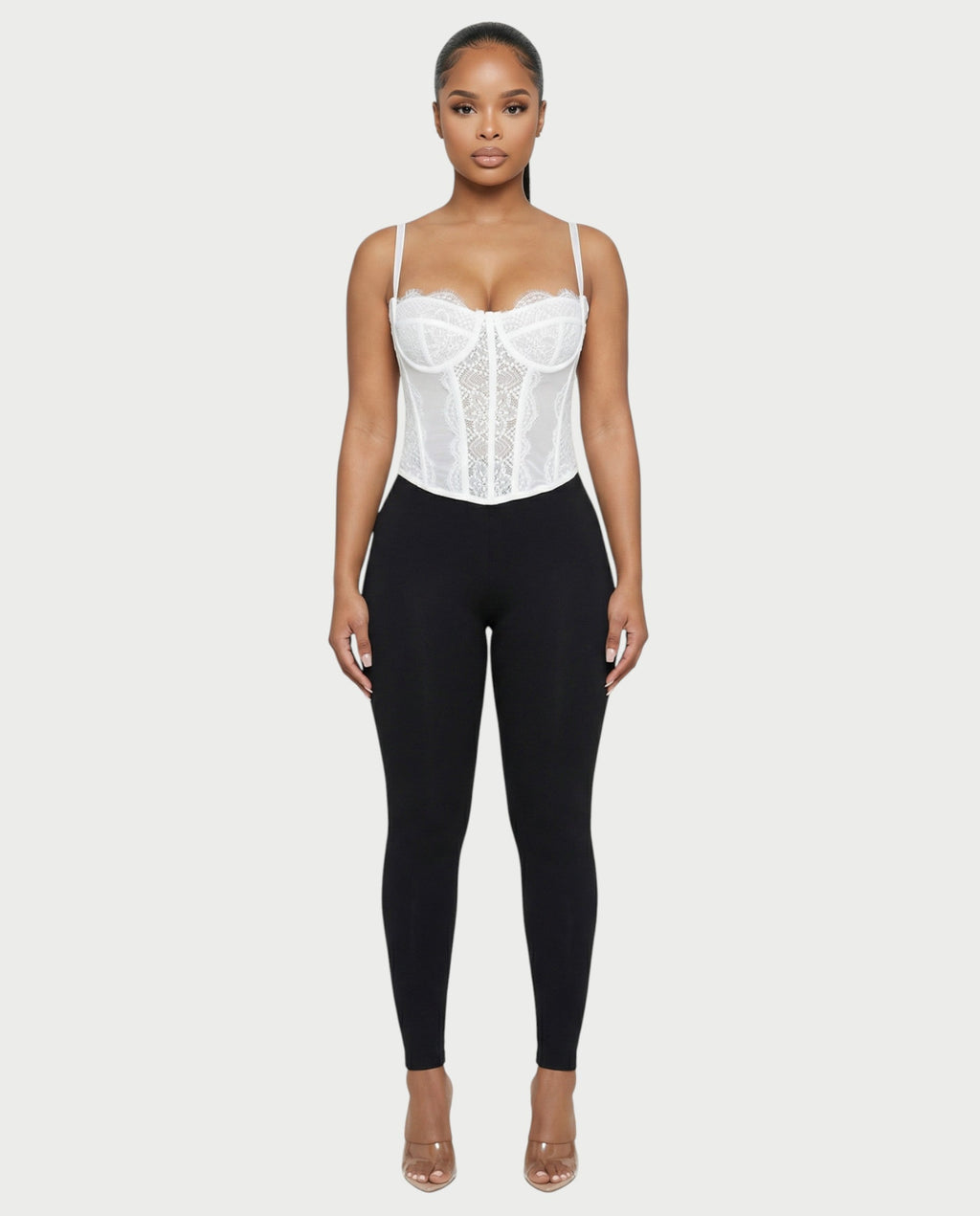 SELARA Sheer Lace Trim Boned Corset Top