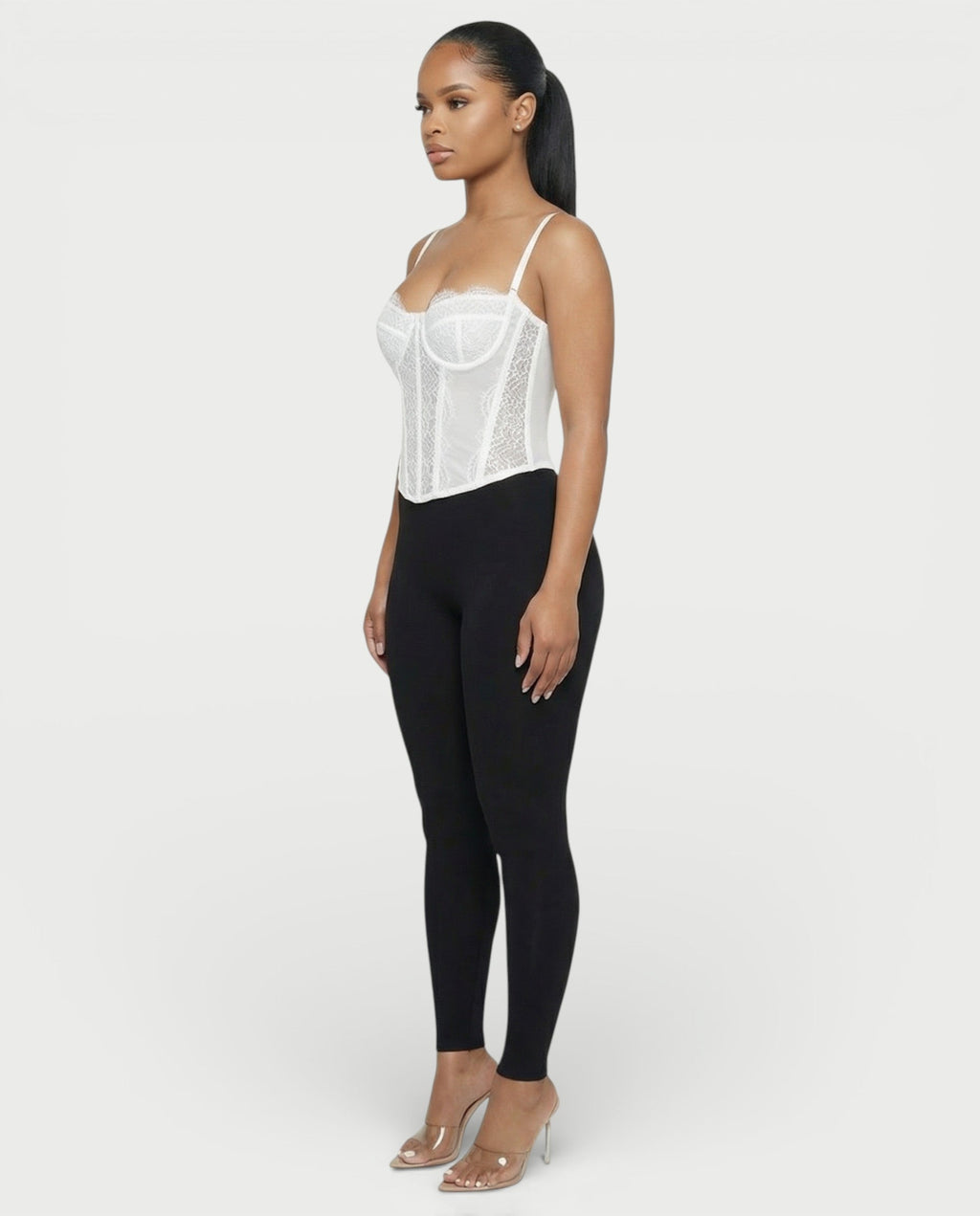 SELARA Sheer Lace Trim Boned Corset Top