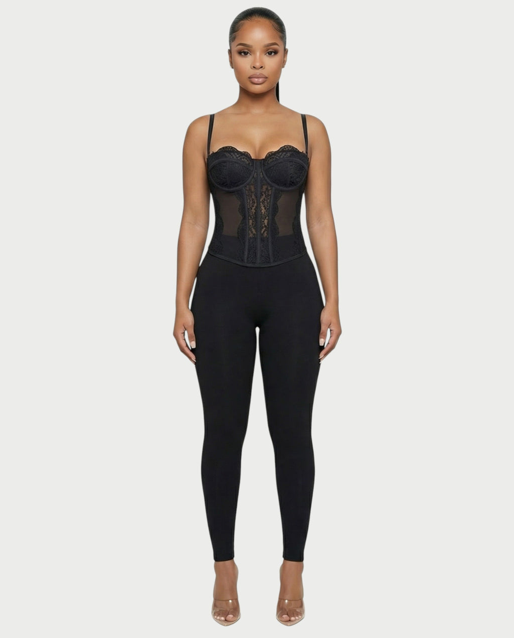 SELARA Sheer Lace Trim Boned Corset Top