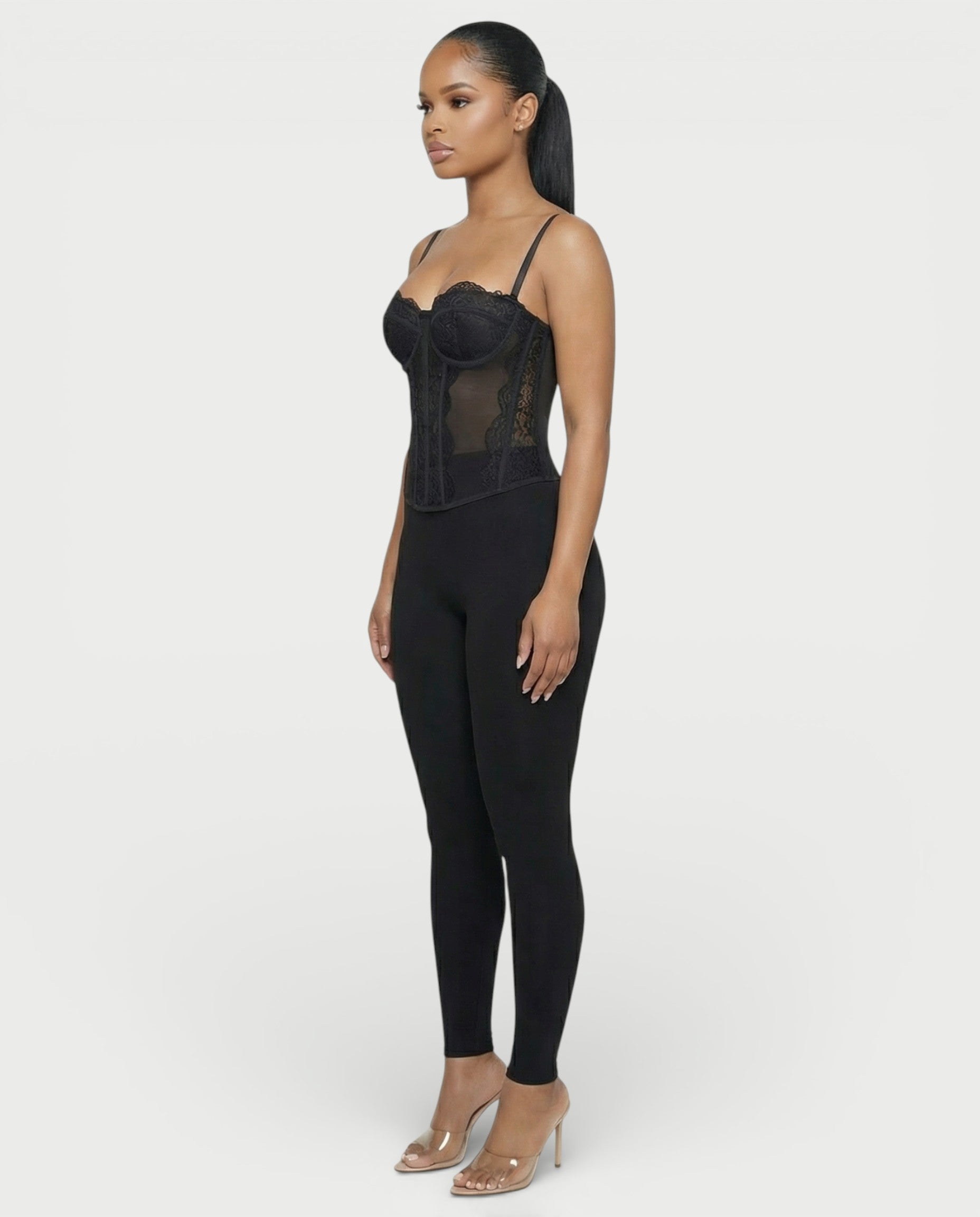 SELARA Sheer Lace Trim Boned Corset Top