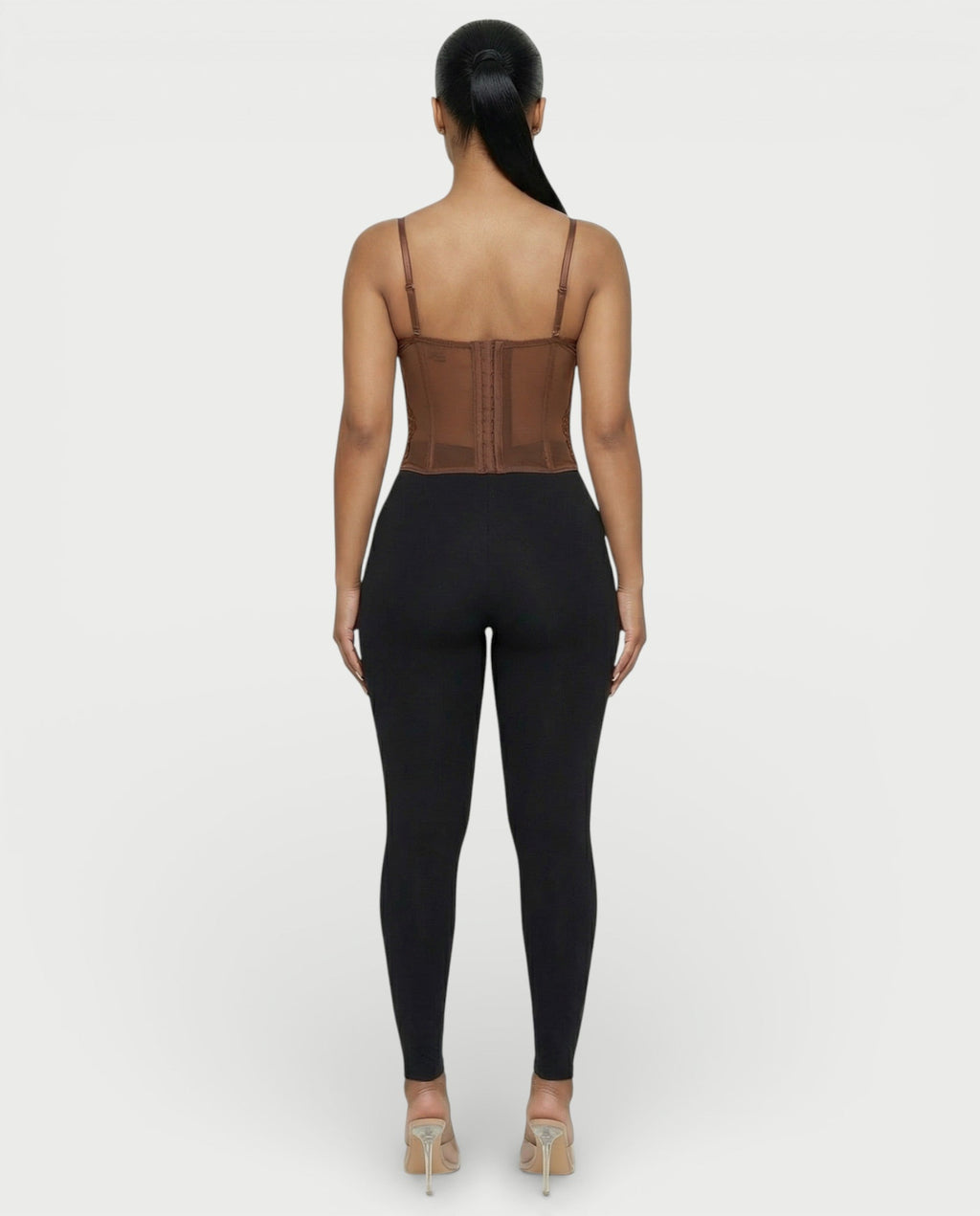 SELARA Sheer Lace Trim Boned Corset Top