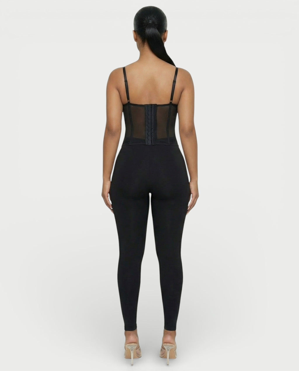SELARA Sheer Lace Trim Boned Corset Top