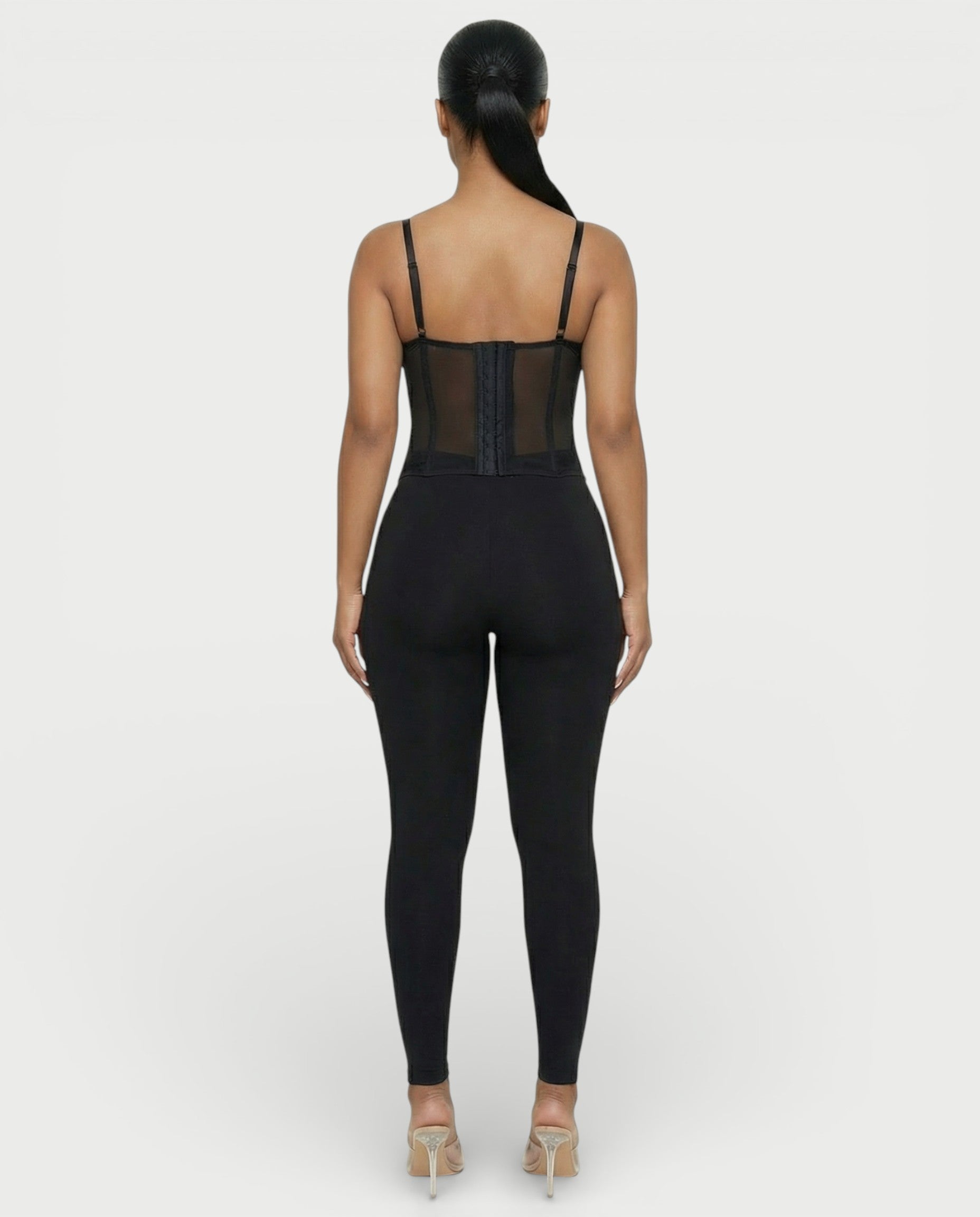 SELARA Sheer Lace Trim Boned Corset Top