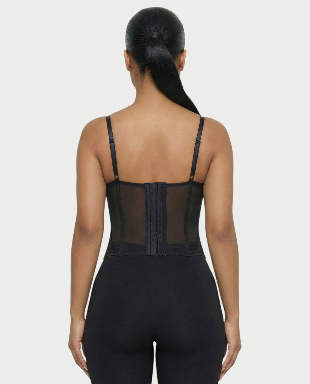 SELARA Sheer Lace Trim Boned Corset Top
