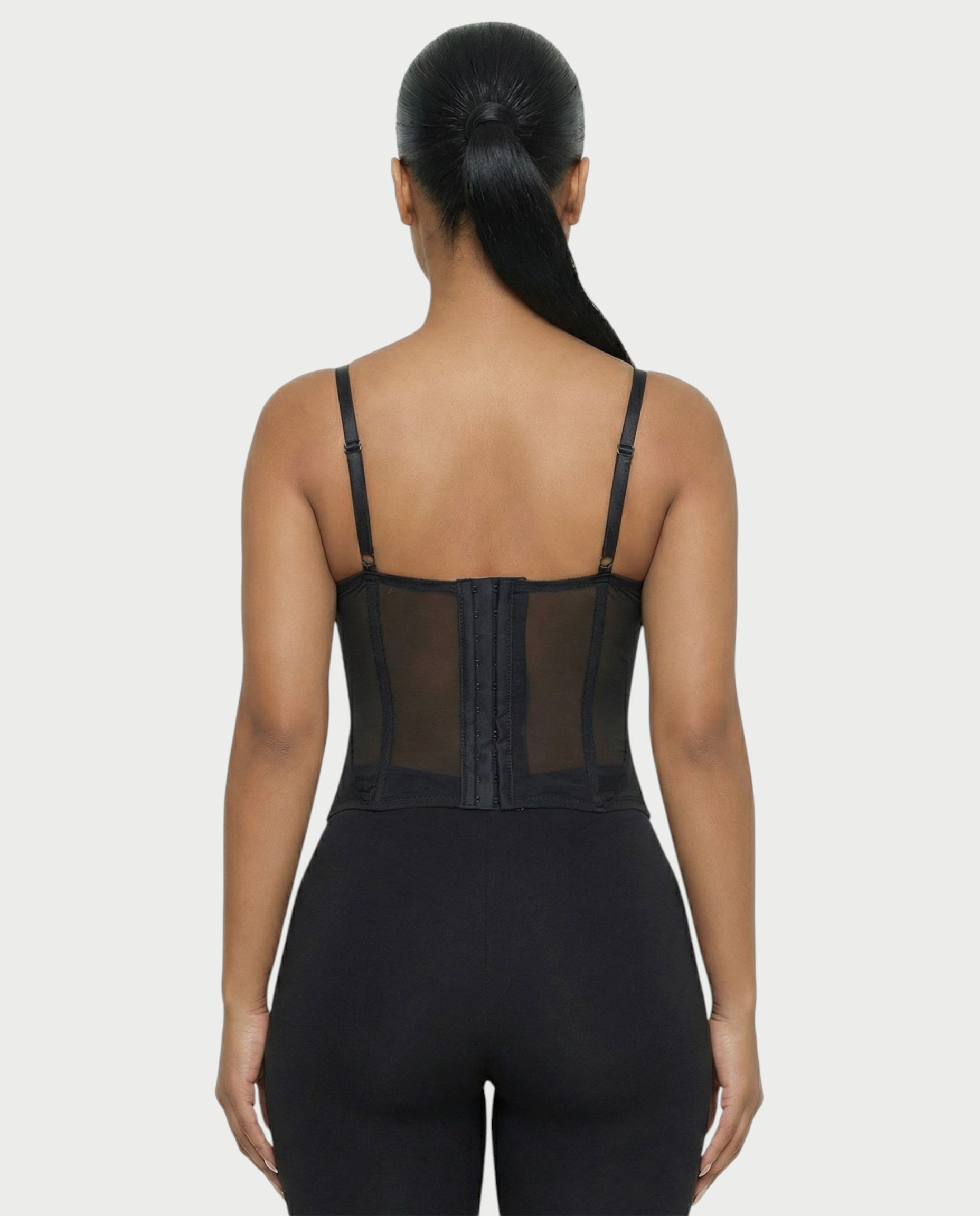 SELARA Sheer Lace Trim Boned Corset Top