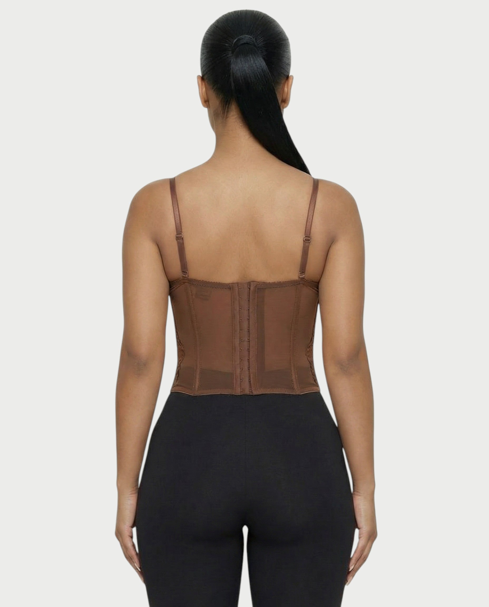 SELARA Sheer Lace Trim Boned Corset Top