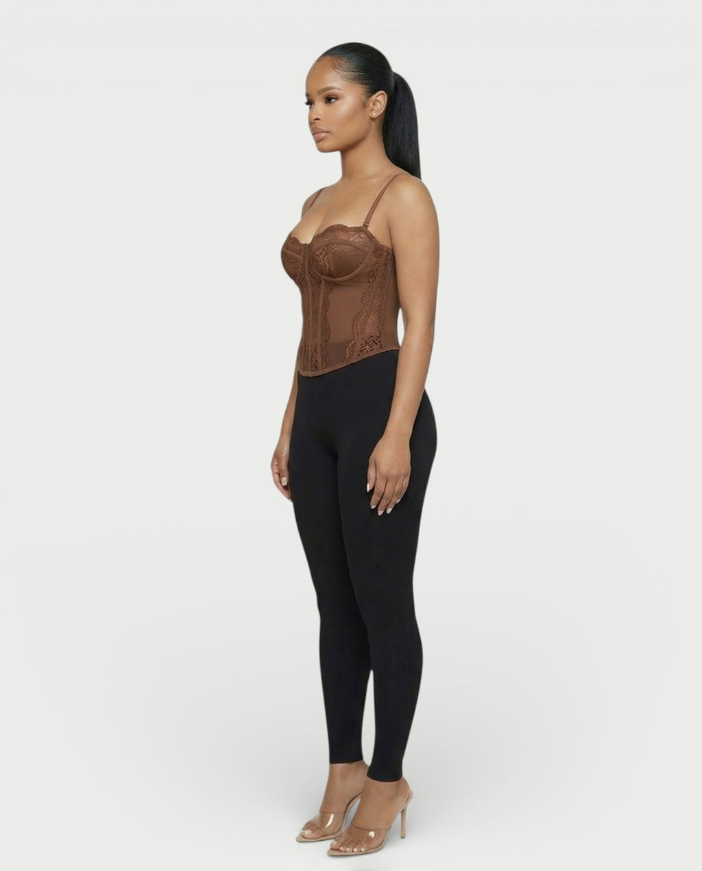 SELARA Sheer Lace Trim Boned Corset Top