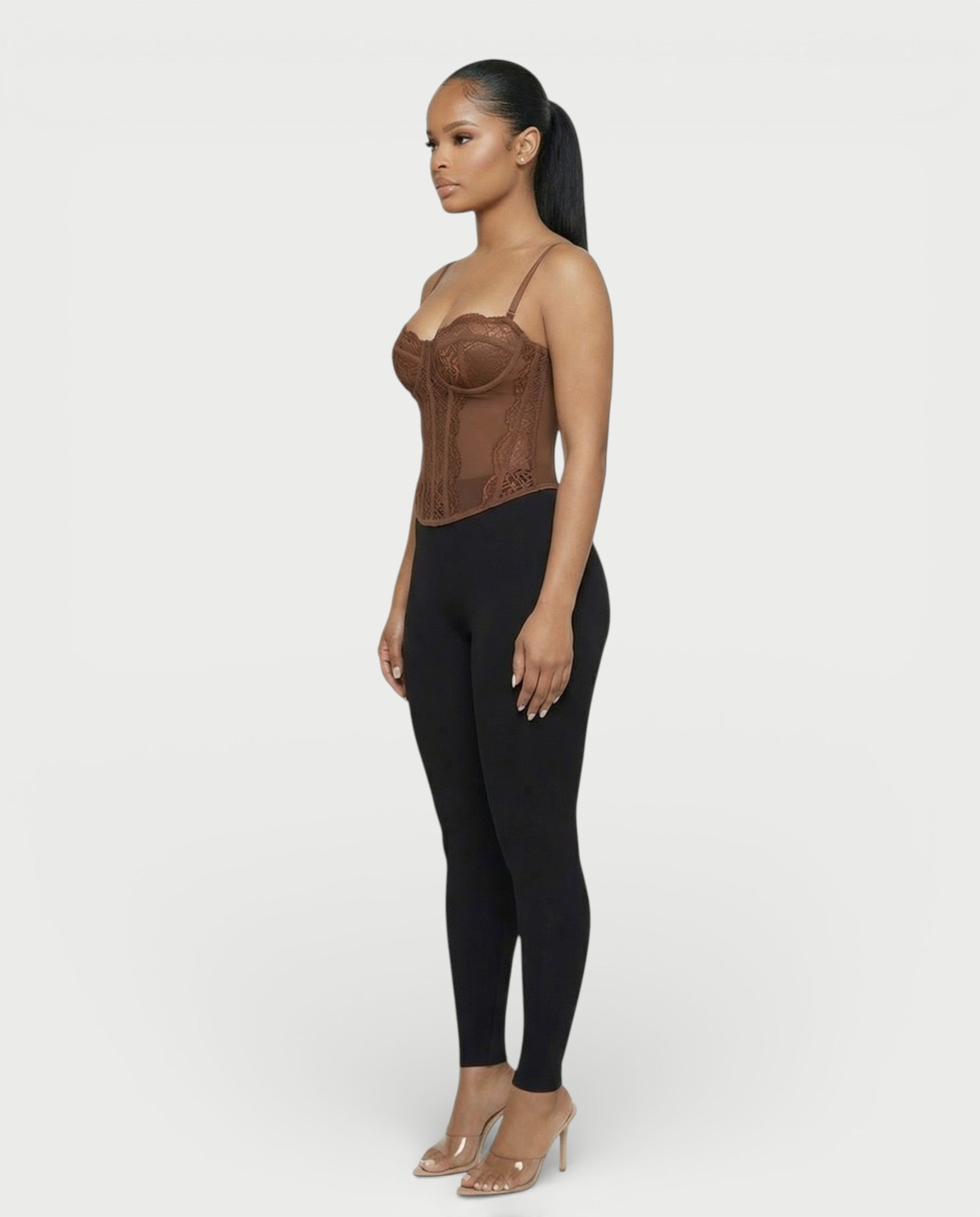 SELARA Sheer Lace Trim Boned Corset Top