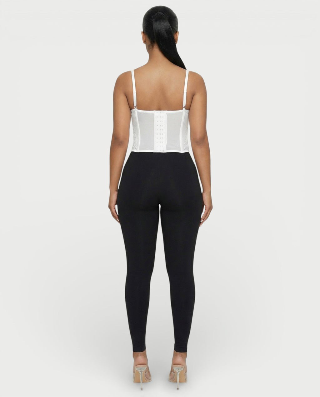 SELARA Sheer Lace Trim Boned Corset Top