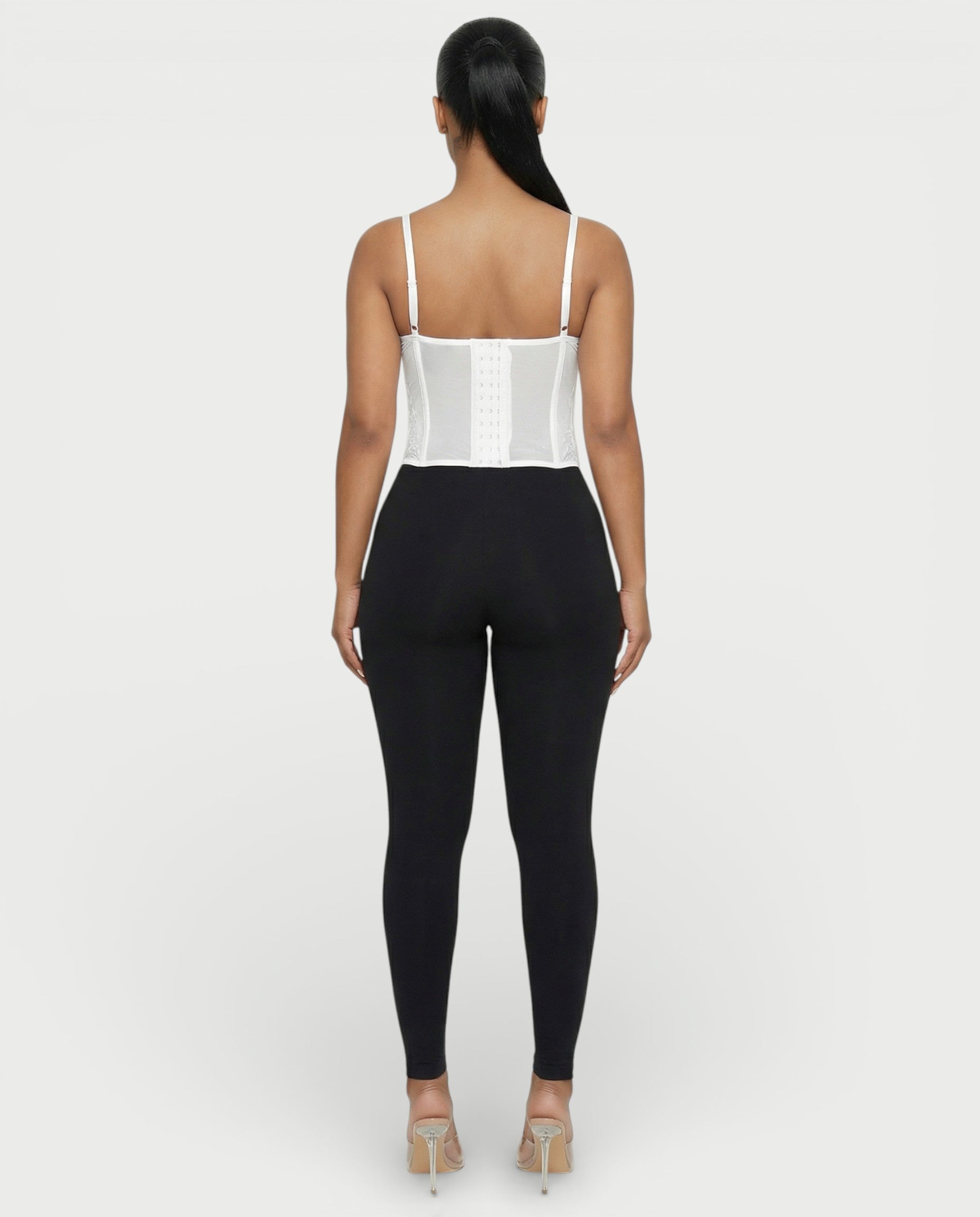 SELARA Sheer Lace Trim Boned Corset Top