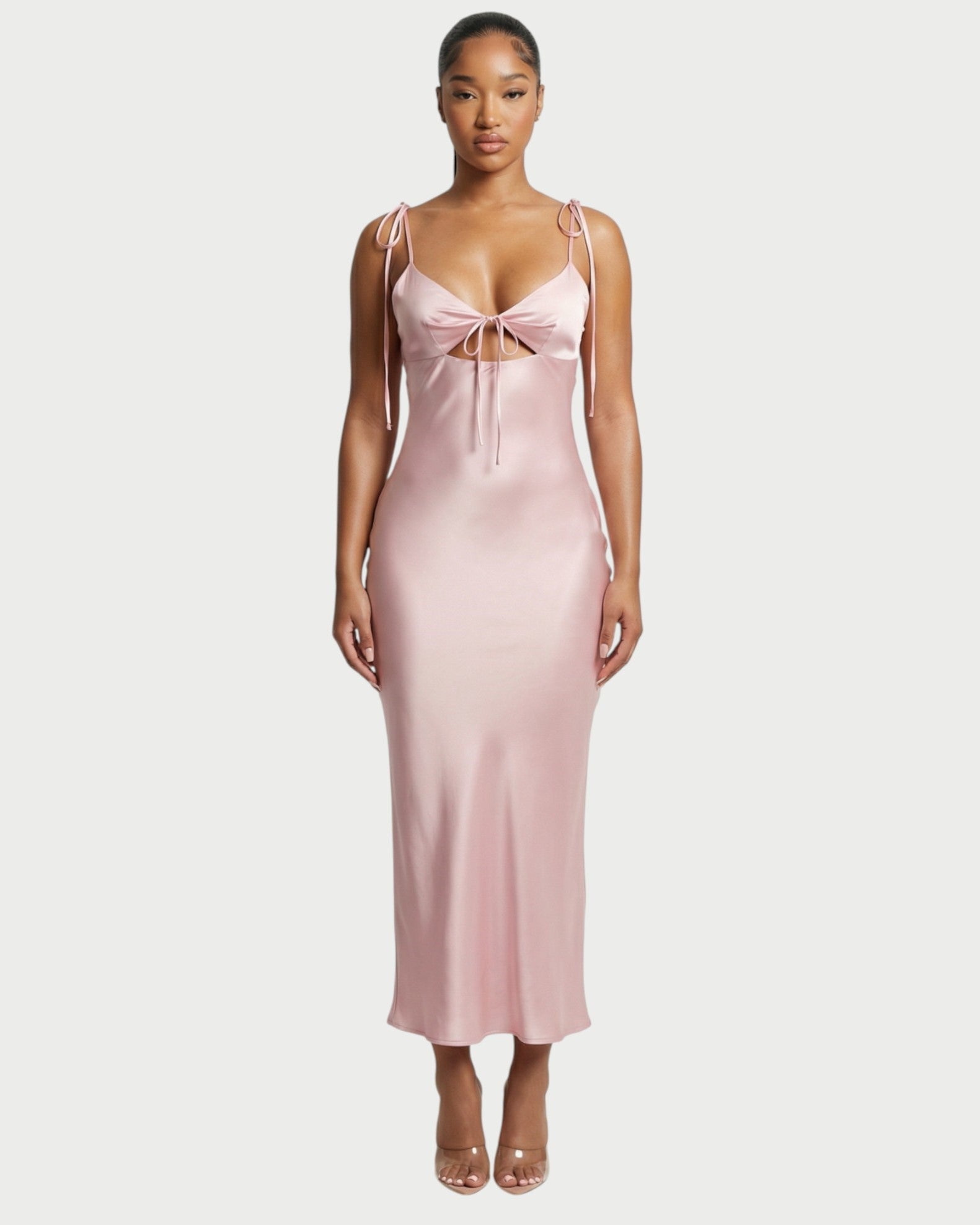 ZORINE Tie-Front Satin Slip Midi Dress