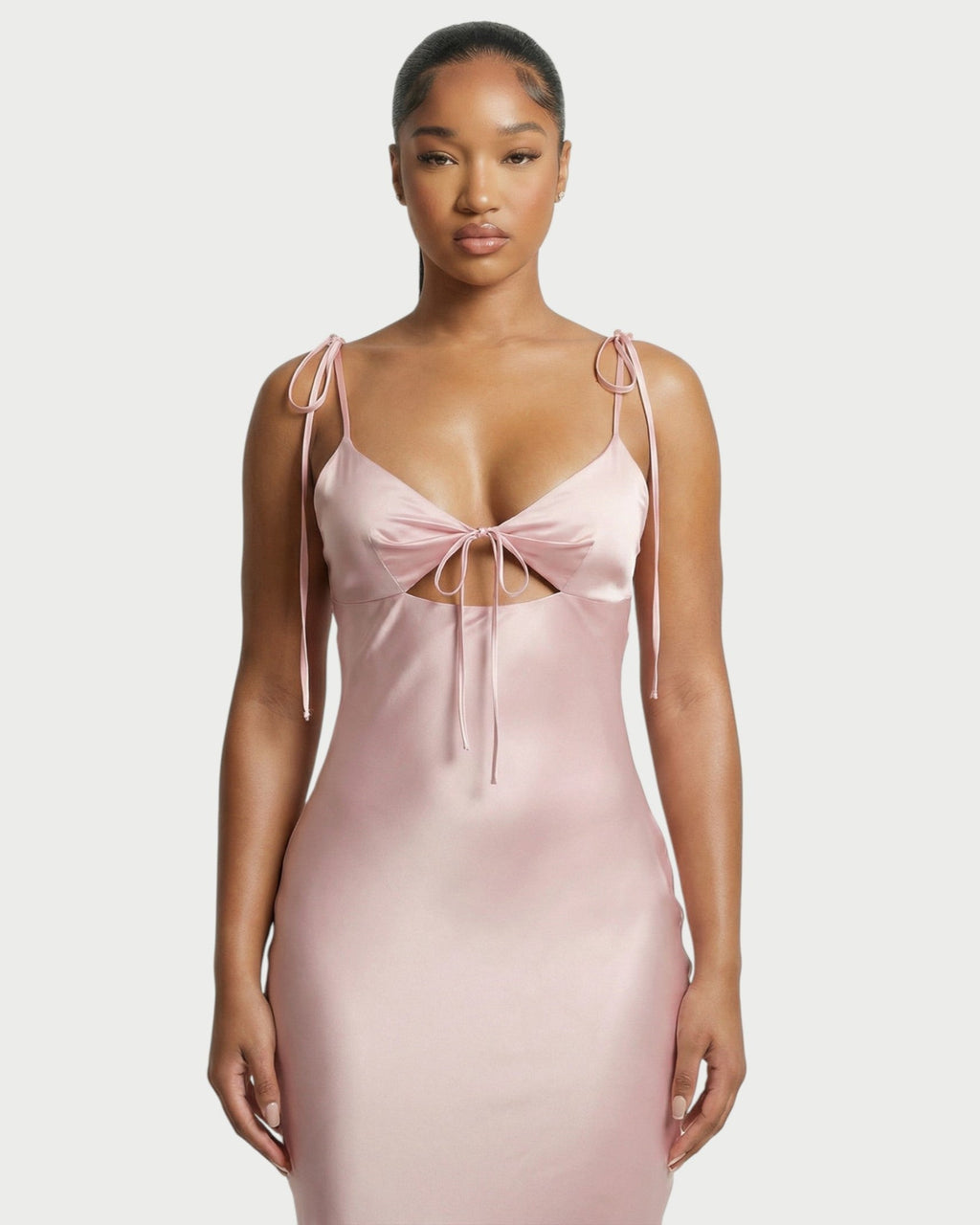 ZORINE Tie-Front Satin Slip Midi Dress