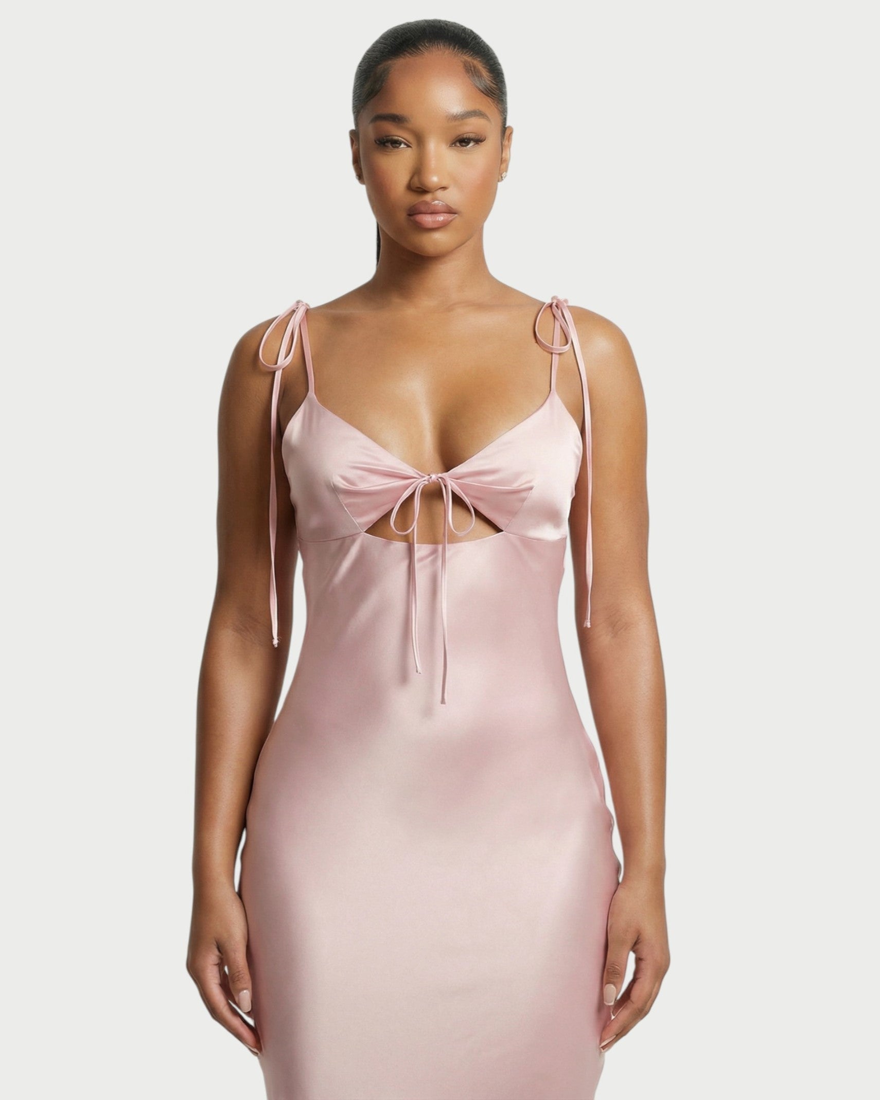 ZORINE Tie-Front Satin Slip Midi Dress