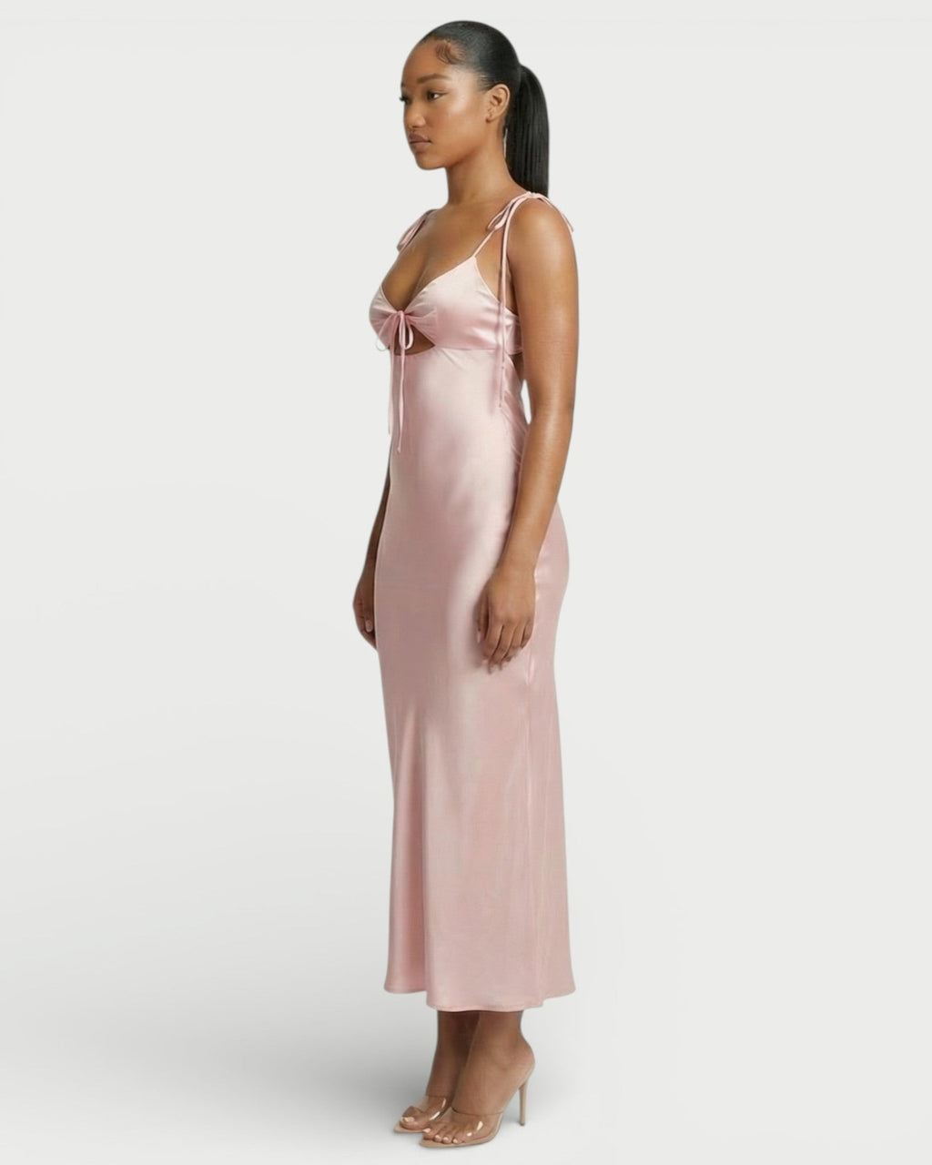 ZORINE Tie-Front Satin Slip Midi Dress