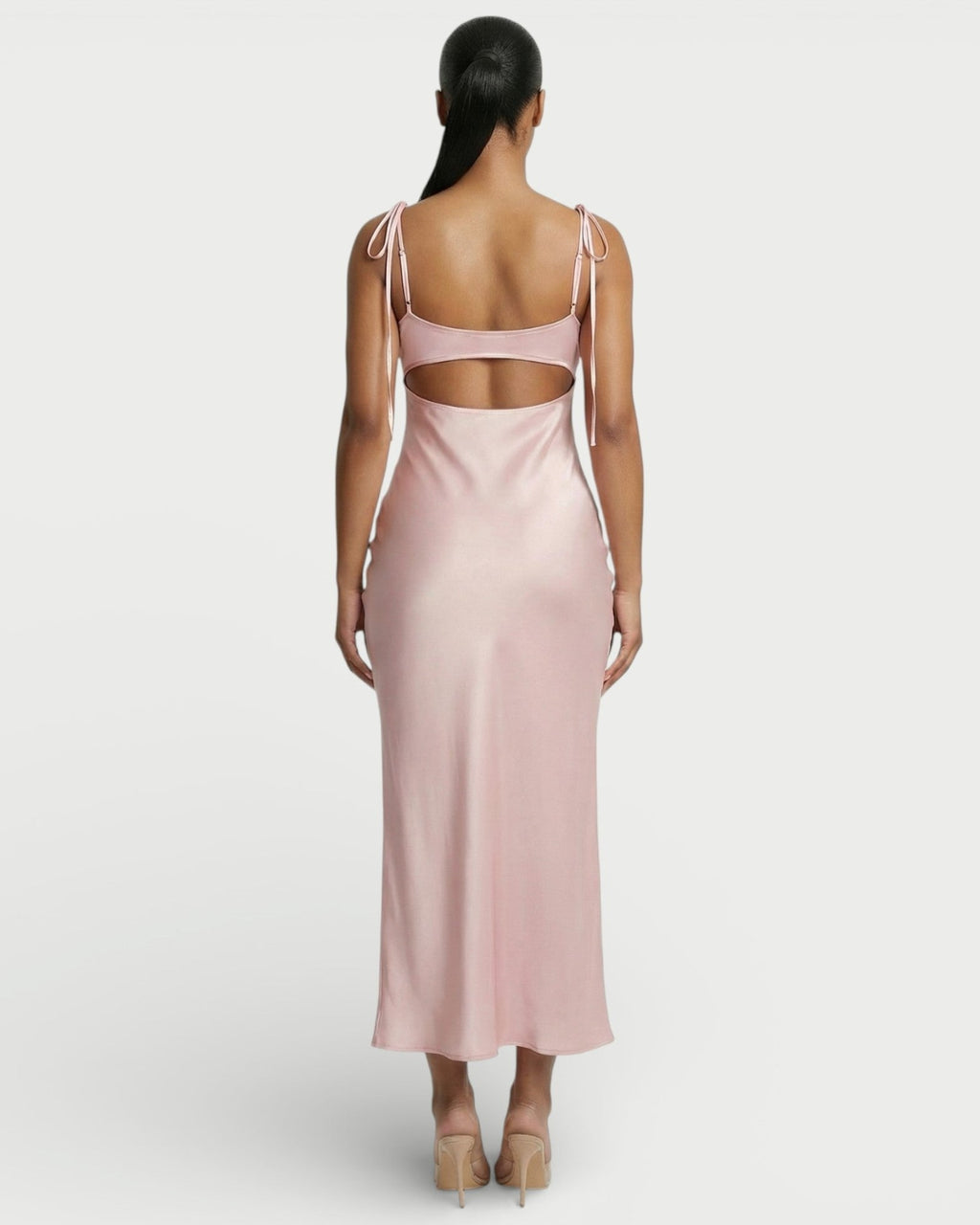 ZORINE Tie-Front Satin Slip Midi Dress