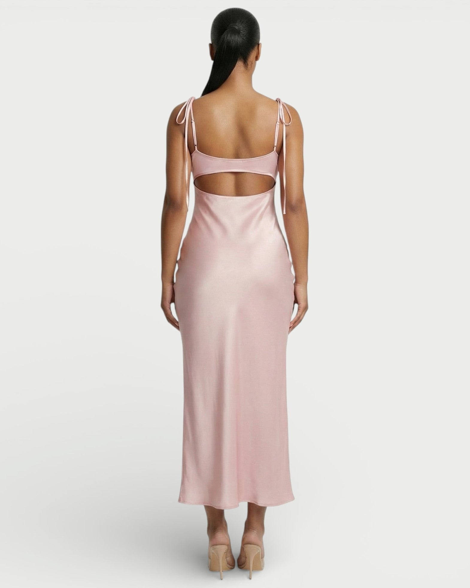 ZORINE Tie-Front Satin Slip Midi Dress