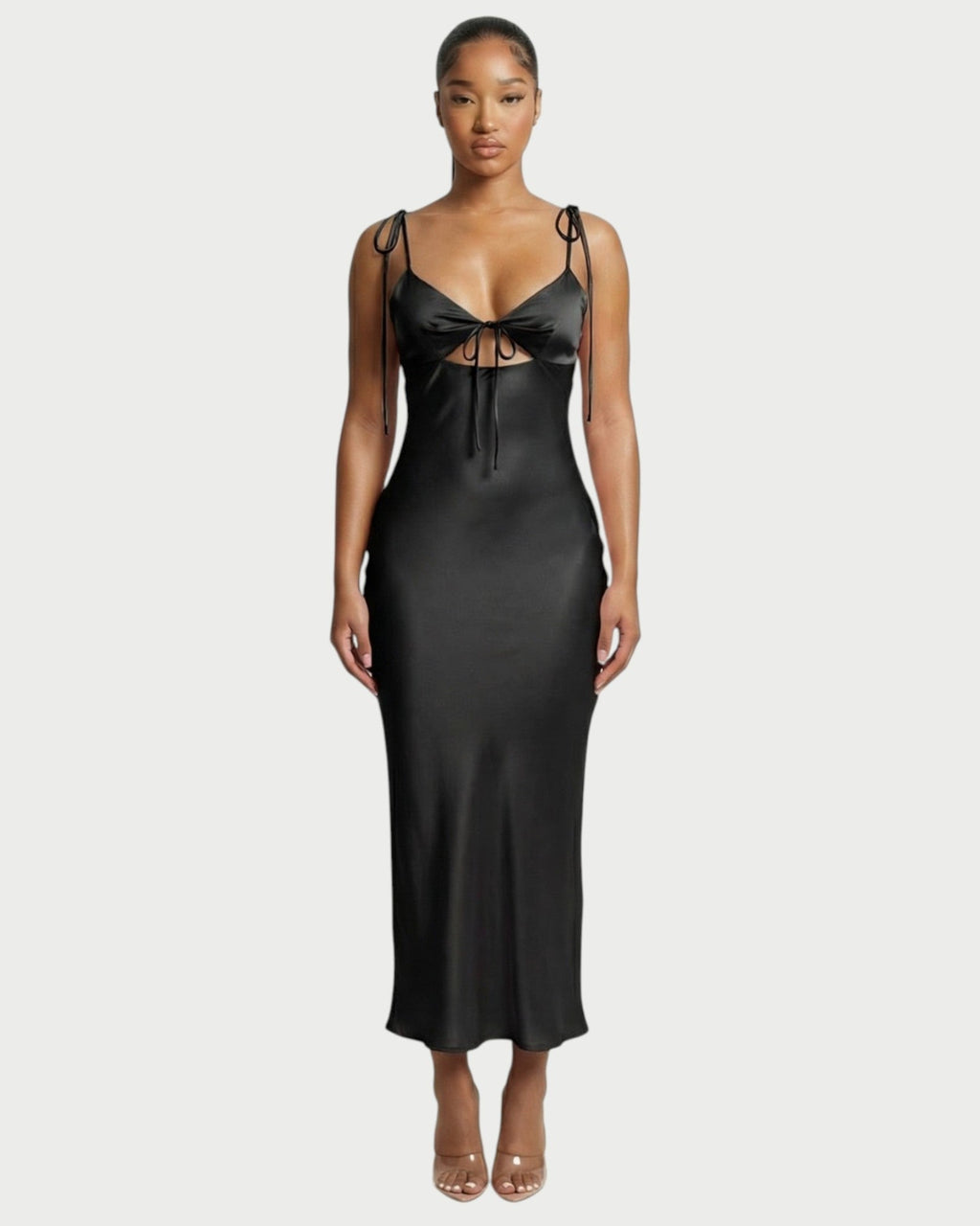 ZORINE Tie-Front Satin Slip Midi Dress