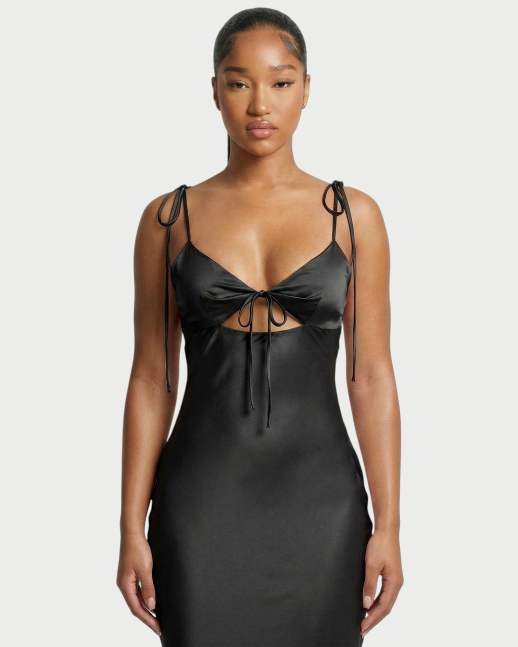 ZORINE Tie-Front Satin Slip Midi Dress
