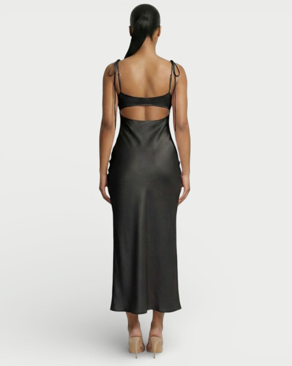 ZORINE Tie-Front Satin Slip Midi Dress