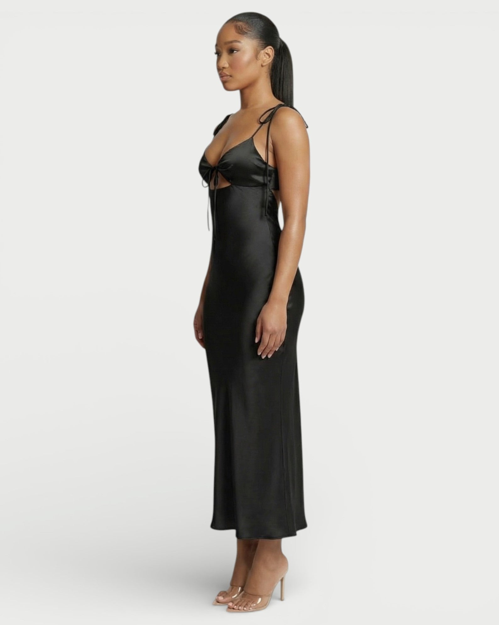ZORINE Tie-Front Satin Slip Midi Dress