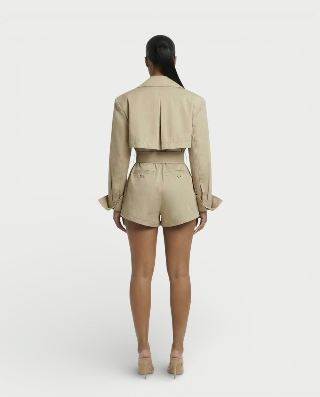 LORAYA Belted Trench Coat Romper