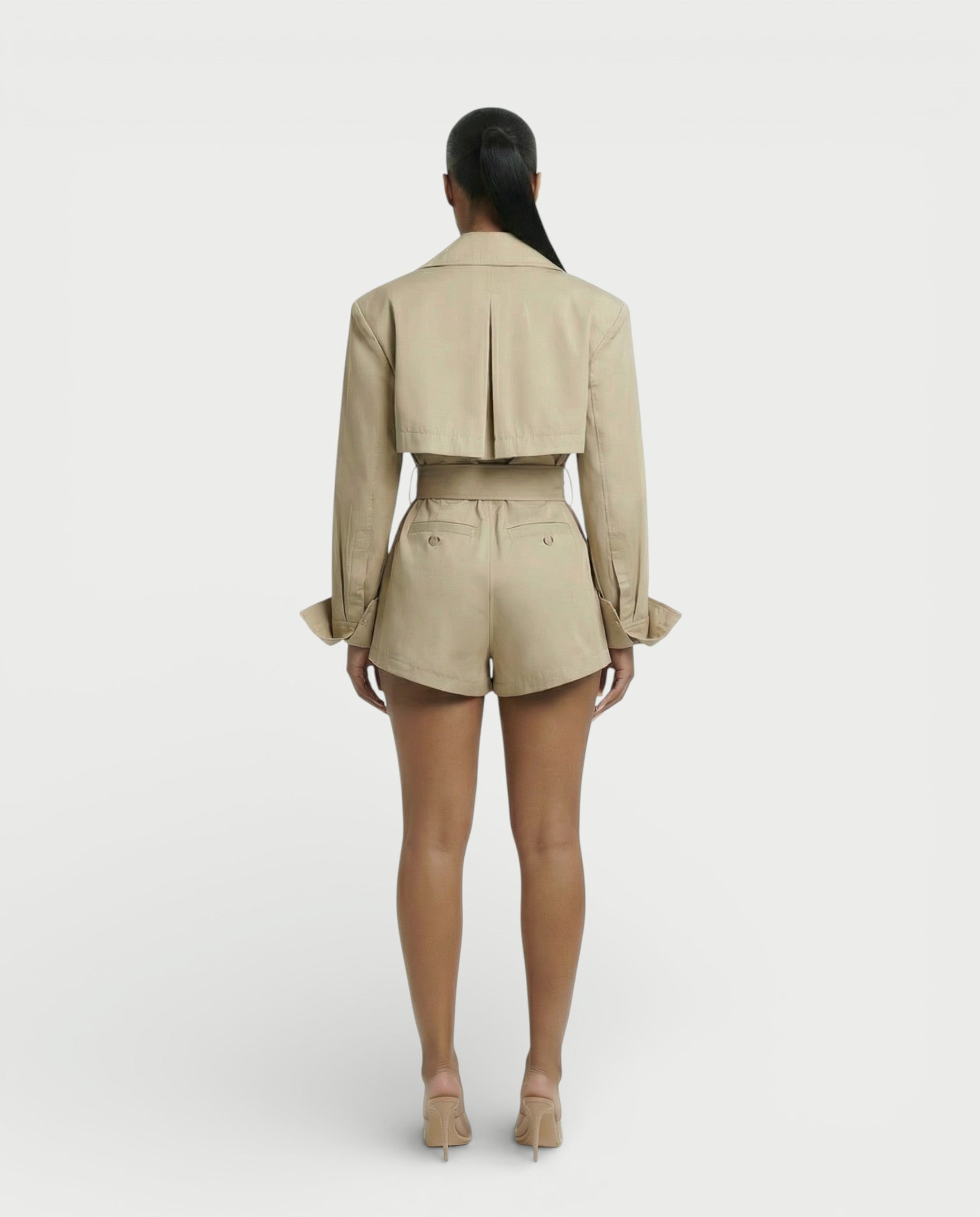 LORAYA Belted Trench Coat Romper