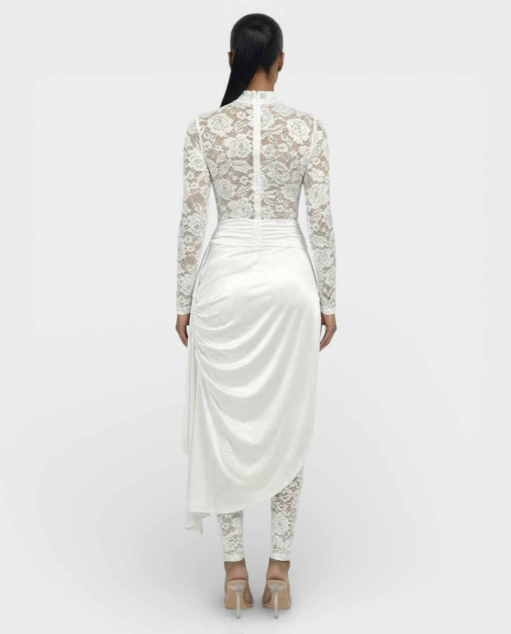 EVASYN Sheer Lace Jumpsuit & Wrap Skirt Set