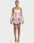 ZERELA Strapless Corset Ruffle Hem Mini Dress