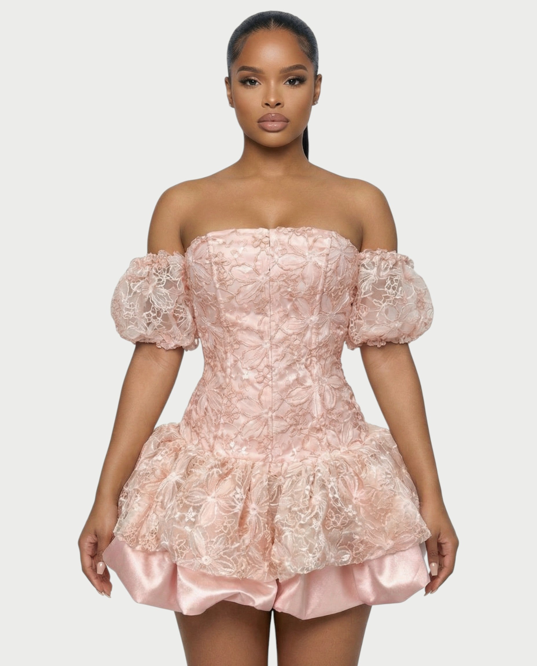 AVARINE Strapless Floral Lace Mini Dress