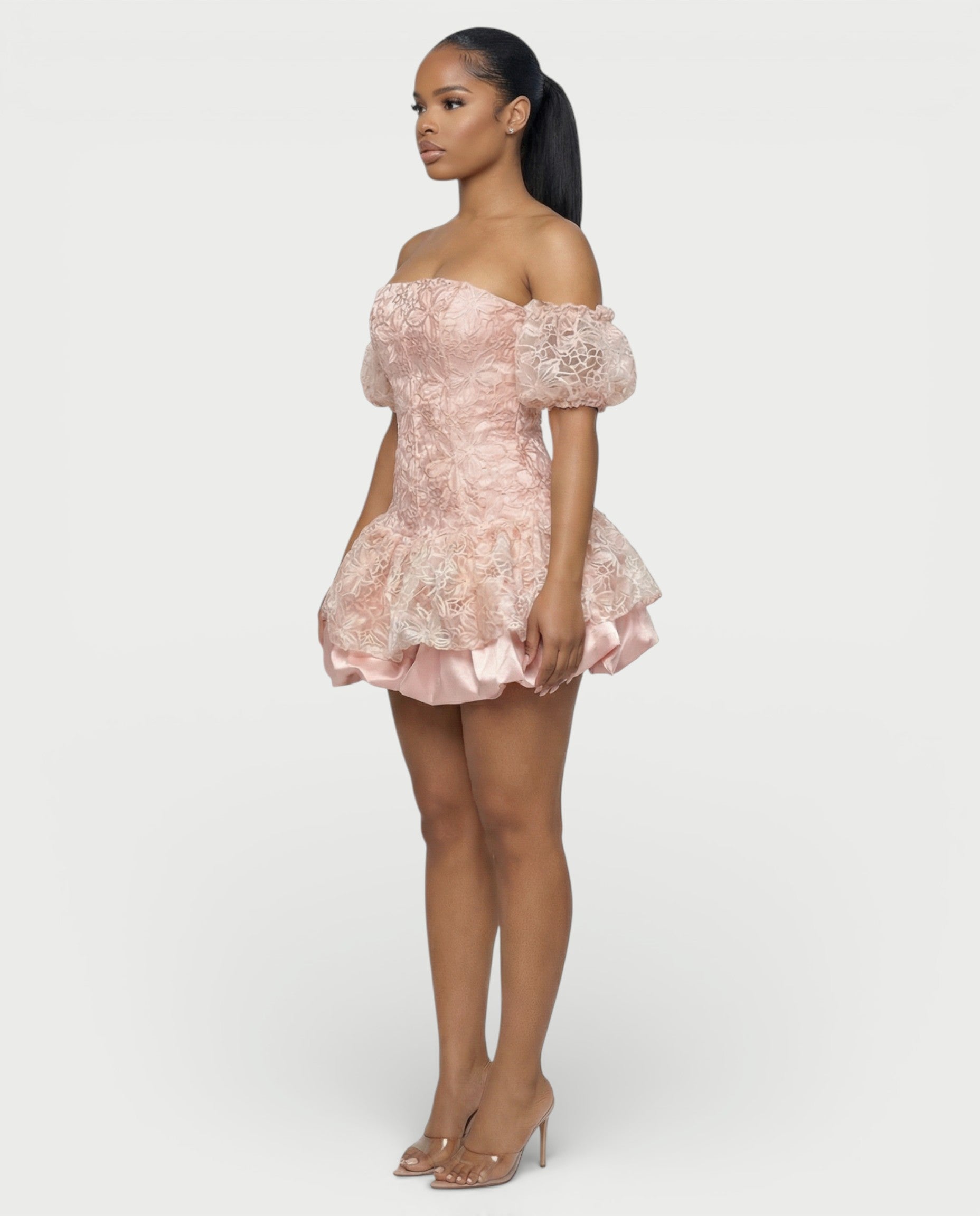 AVARINE Strapless Floral Lace Mini Dress