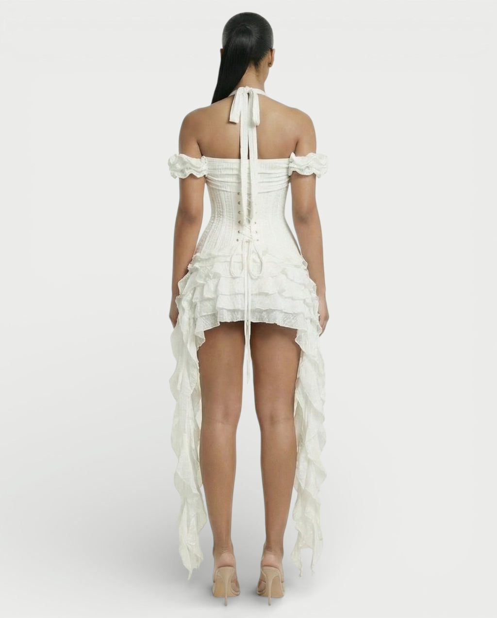 VALORIA Corset Ruffle Hem Mini Dress