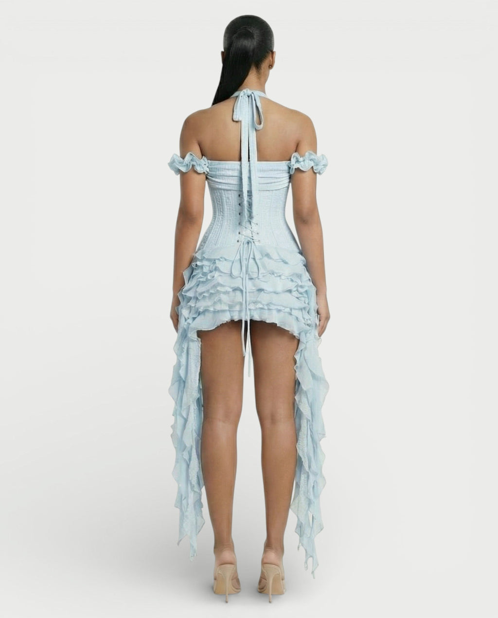 VALORIA Corset Ruffle Hem Mini Dress