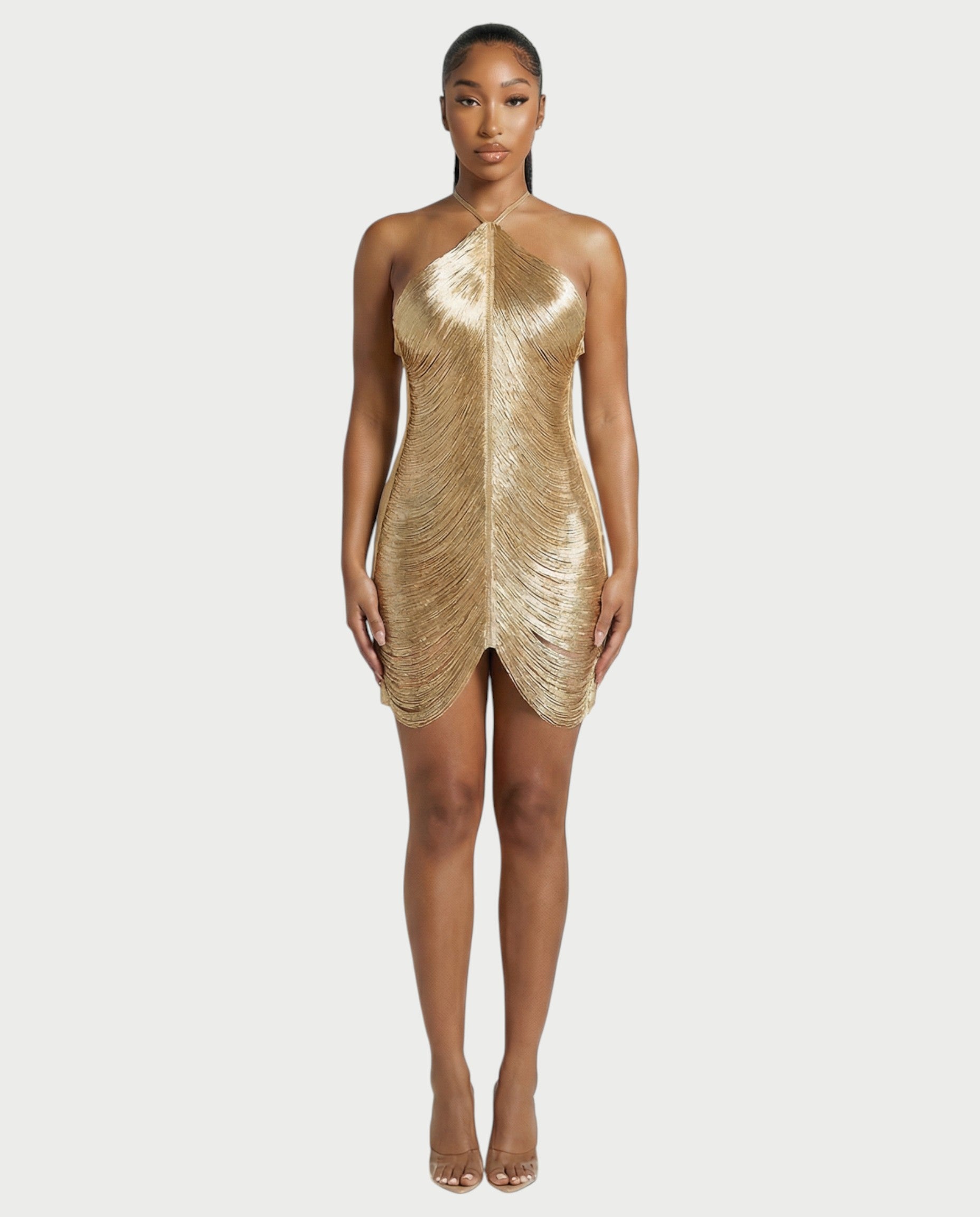 TRIZIA Halterneck Fringe Bodycon Mini Dress