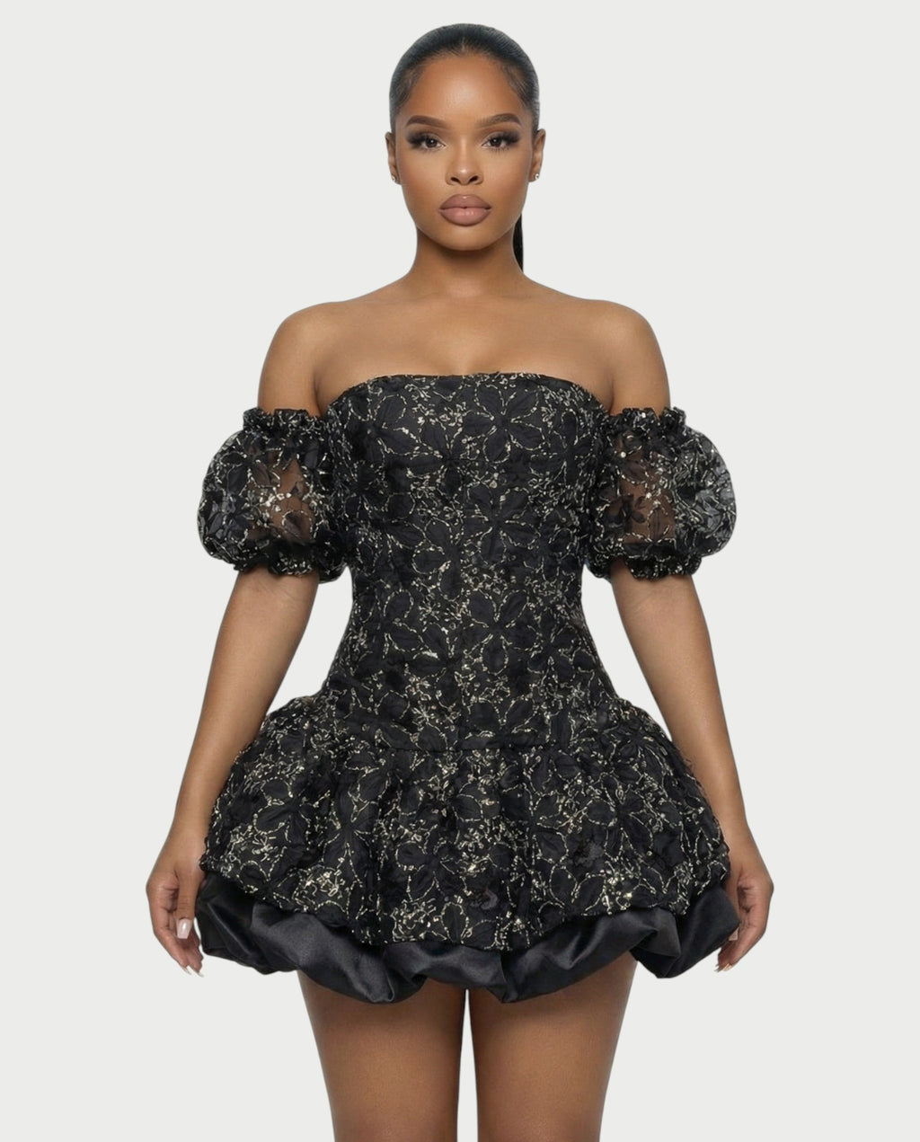 AVARINE Strapless Floral Lace Mini Dress
