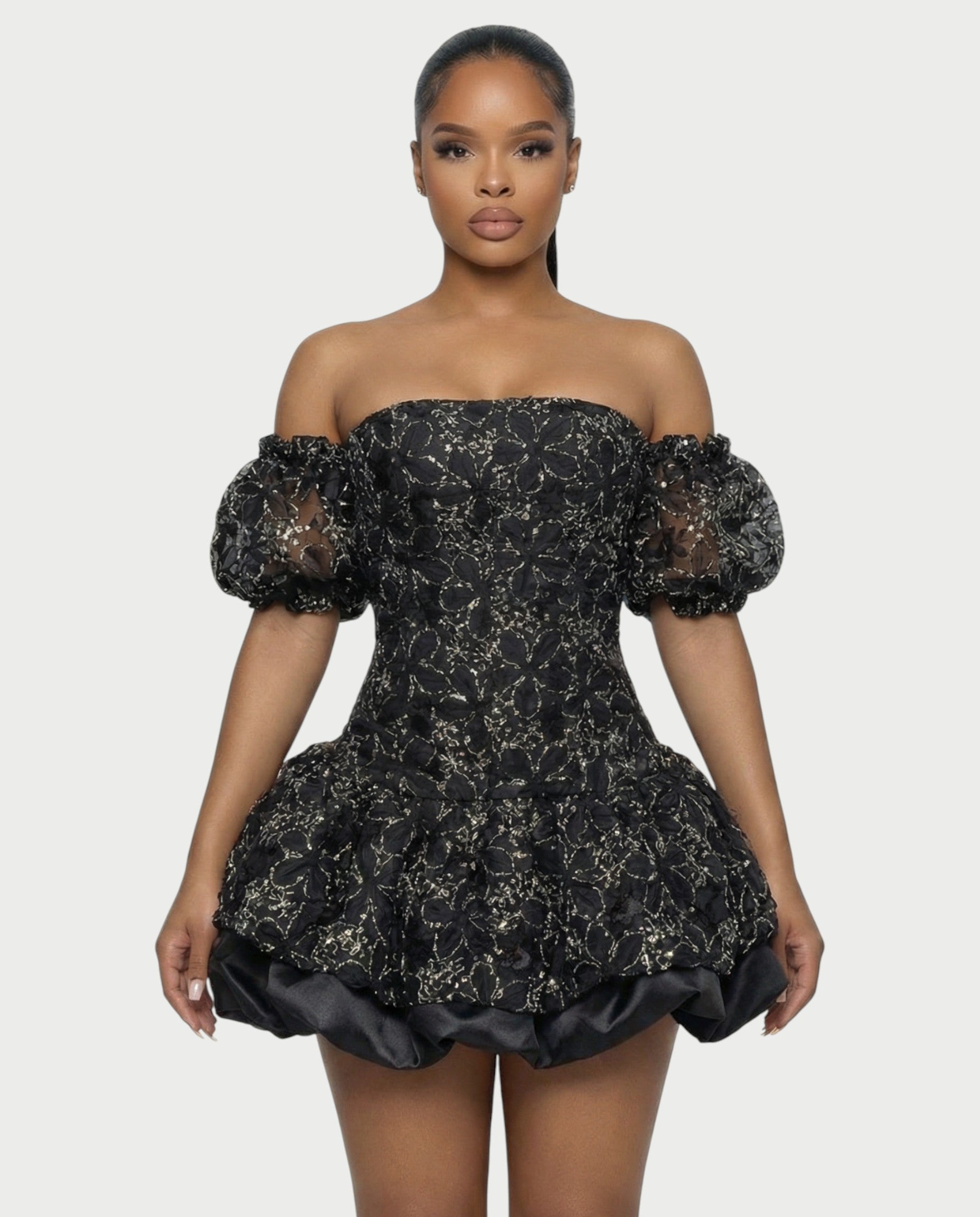 AVARINE Strapless Floral Lace Mini Dress