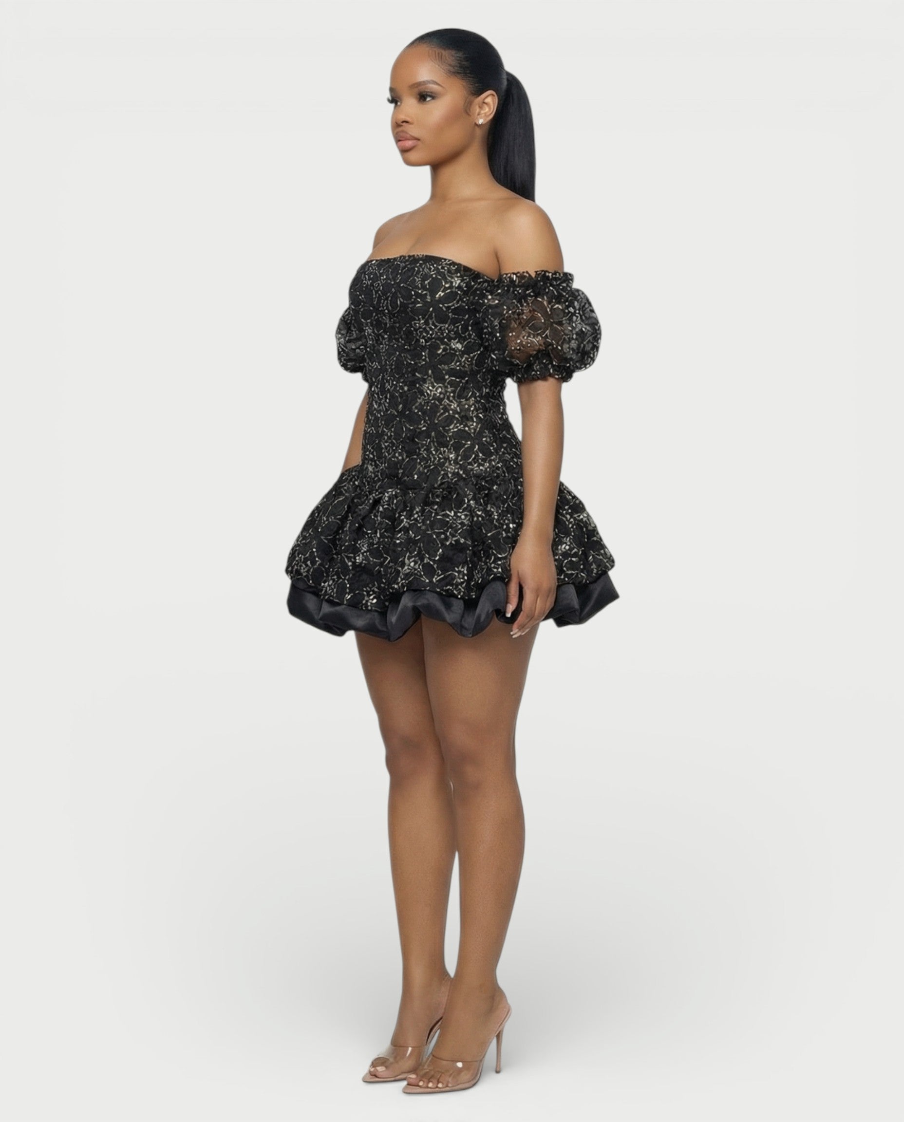 AVARINE Strapless Floral Lace Mini Dress