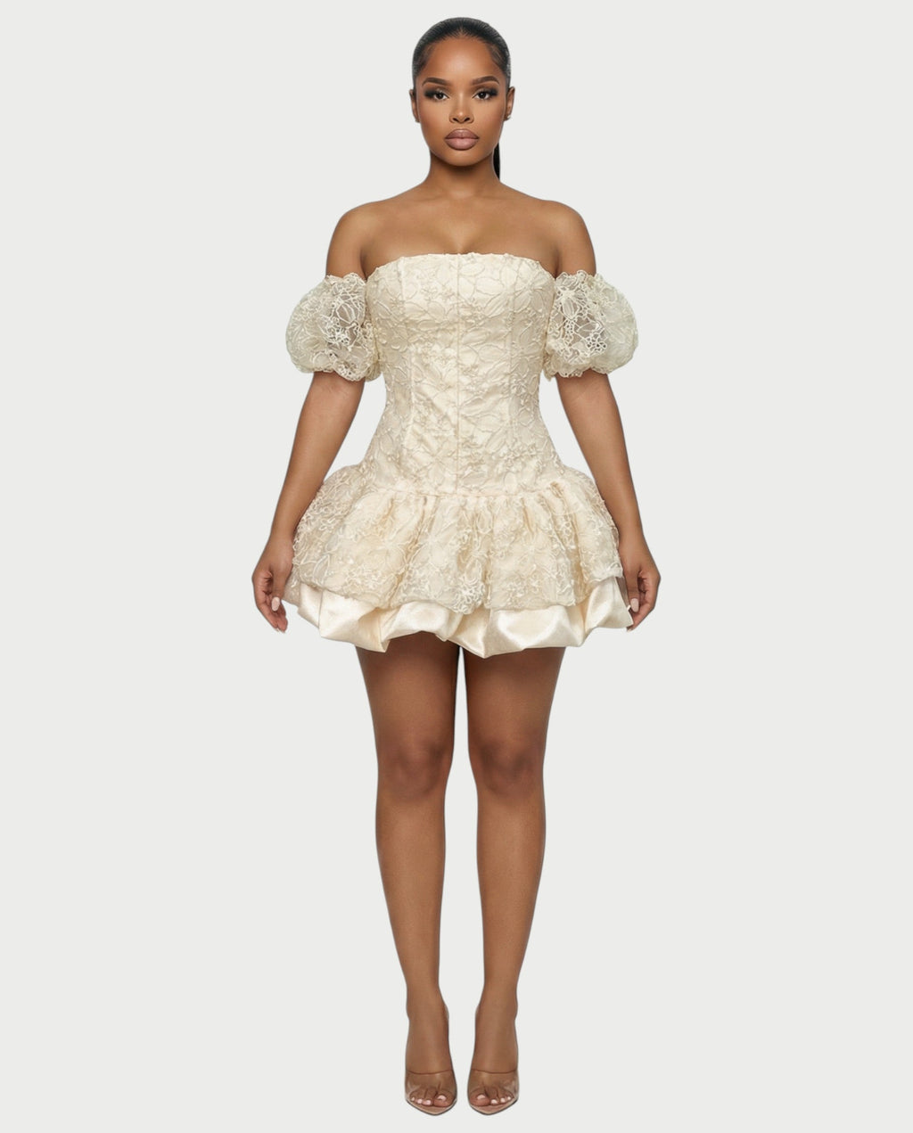 AVARINE Strapless Floral Lace Mini Dress