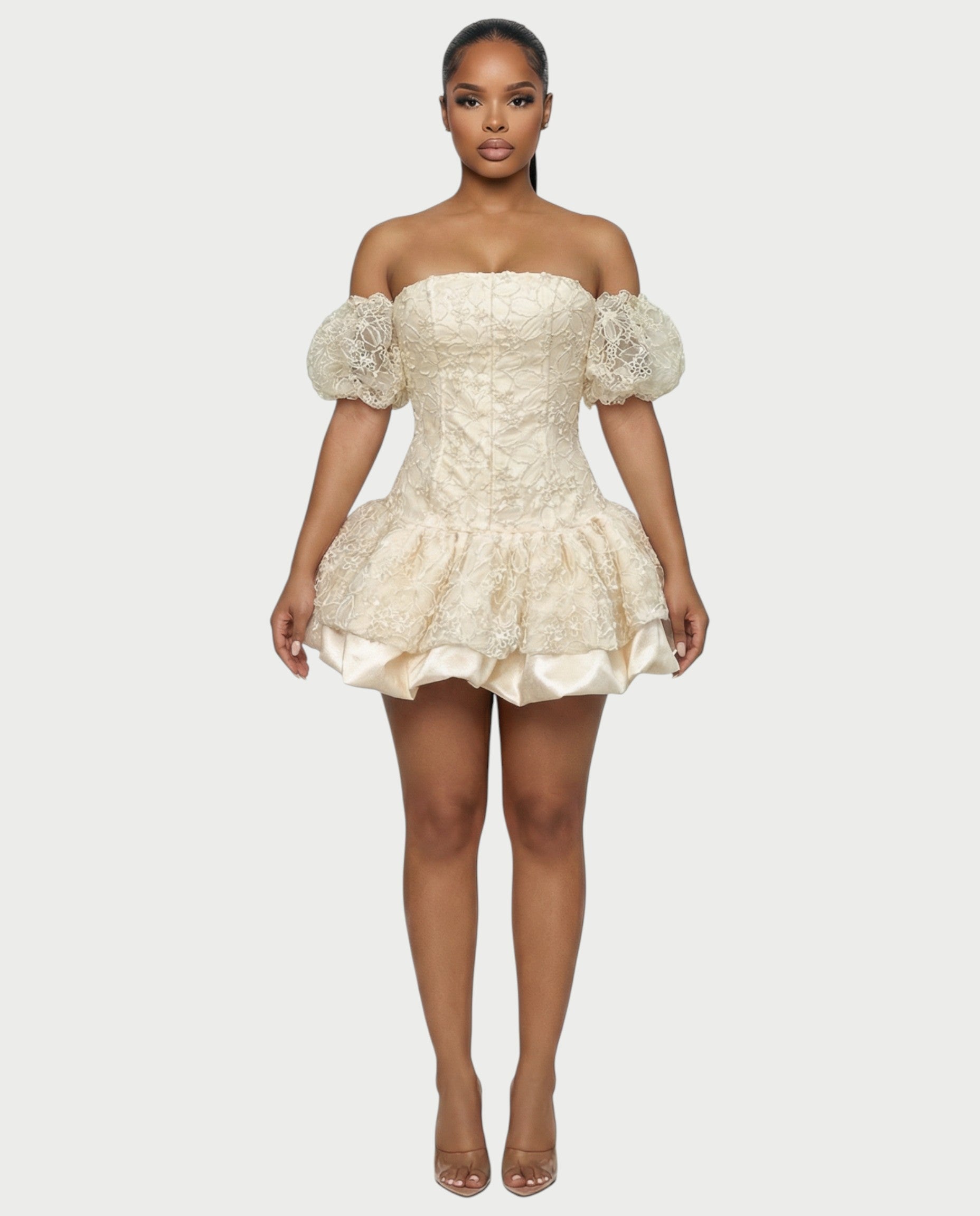 AVARINE Strapless Floral Lace Mini Dress