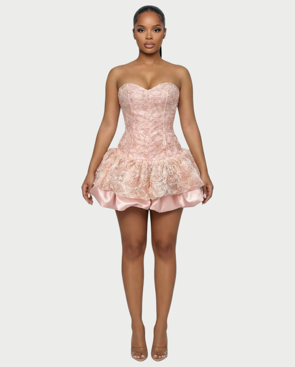 AVARINE Strapless Floral Lace Mini Dress