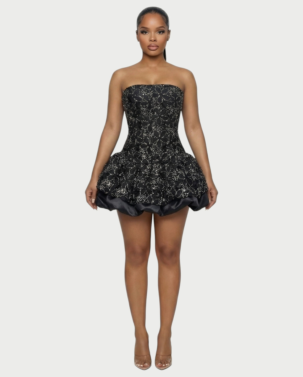 AVARINE Strapless Floral Lace Mini Dress