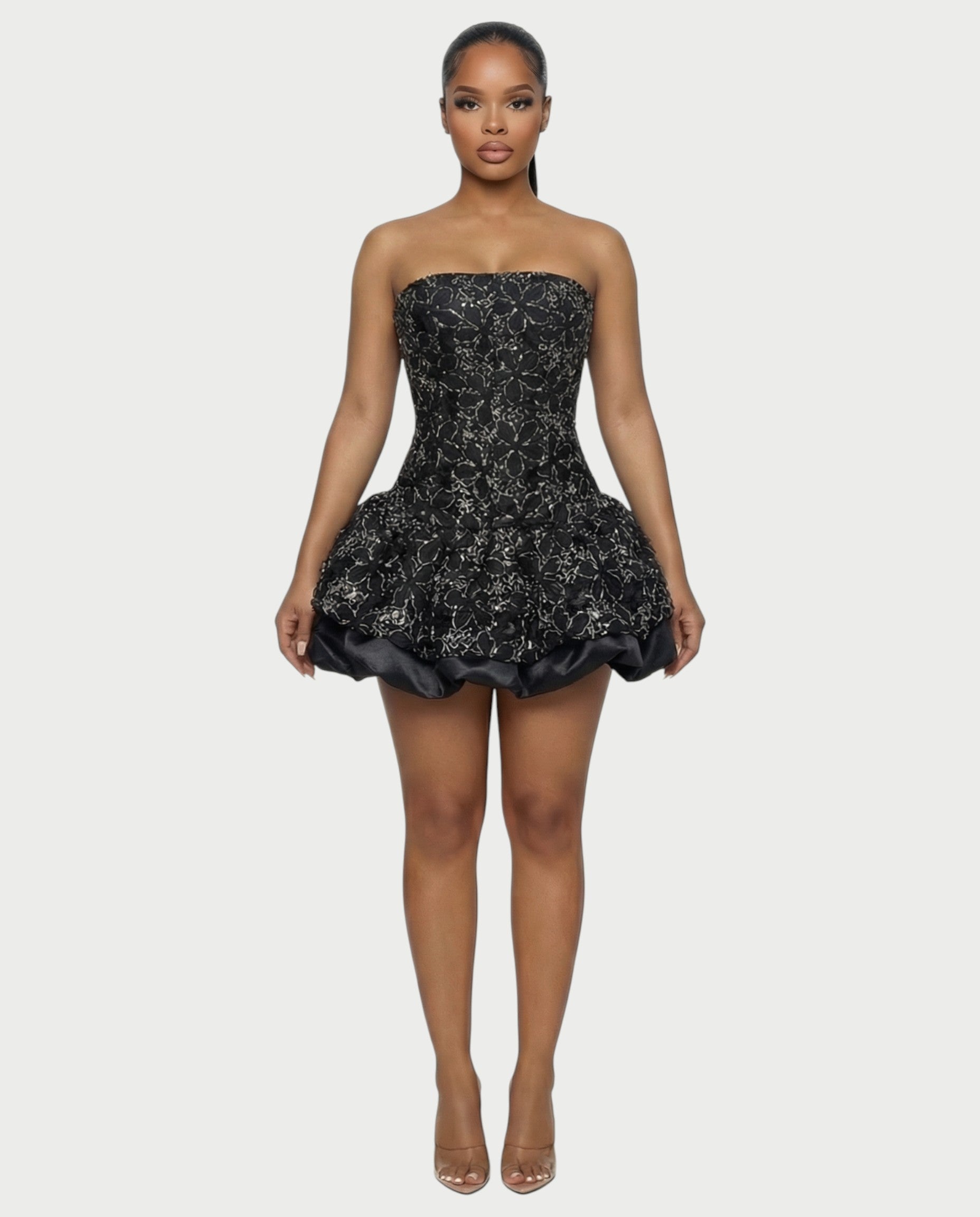 AVARINE Strapless Floral Lace Mini Dress